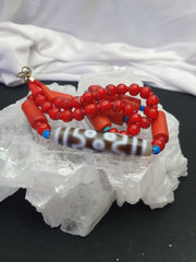 Himalayan indo tibetan 7 eyes dzi with antique venetian glass amulet necklace