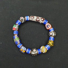 Vintage Blue Chevron African Glass Bead Bracelet