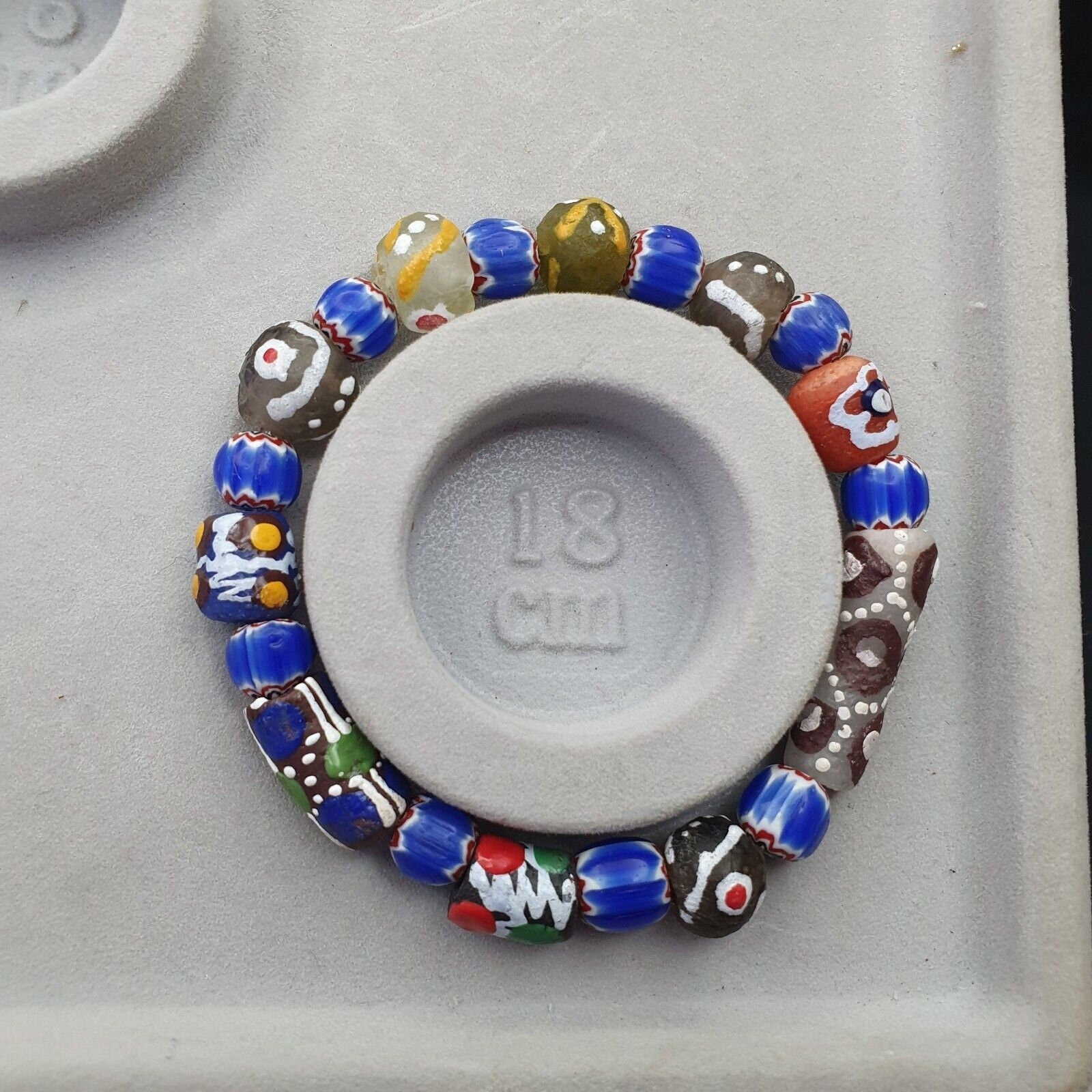Vintage Blue Chevron African Glass Bead Bracelet