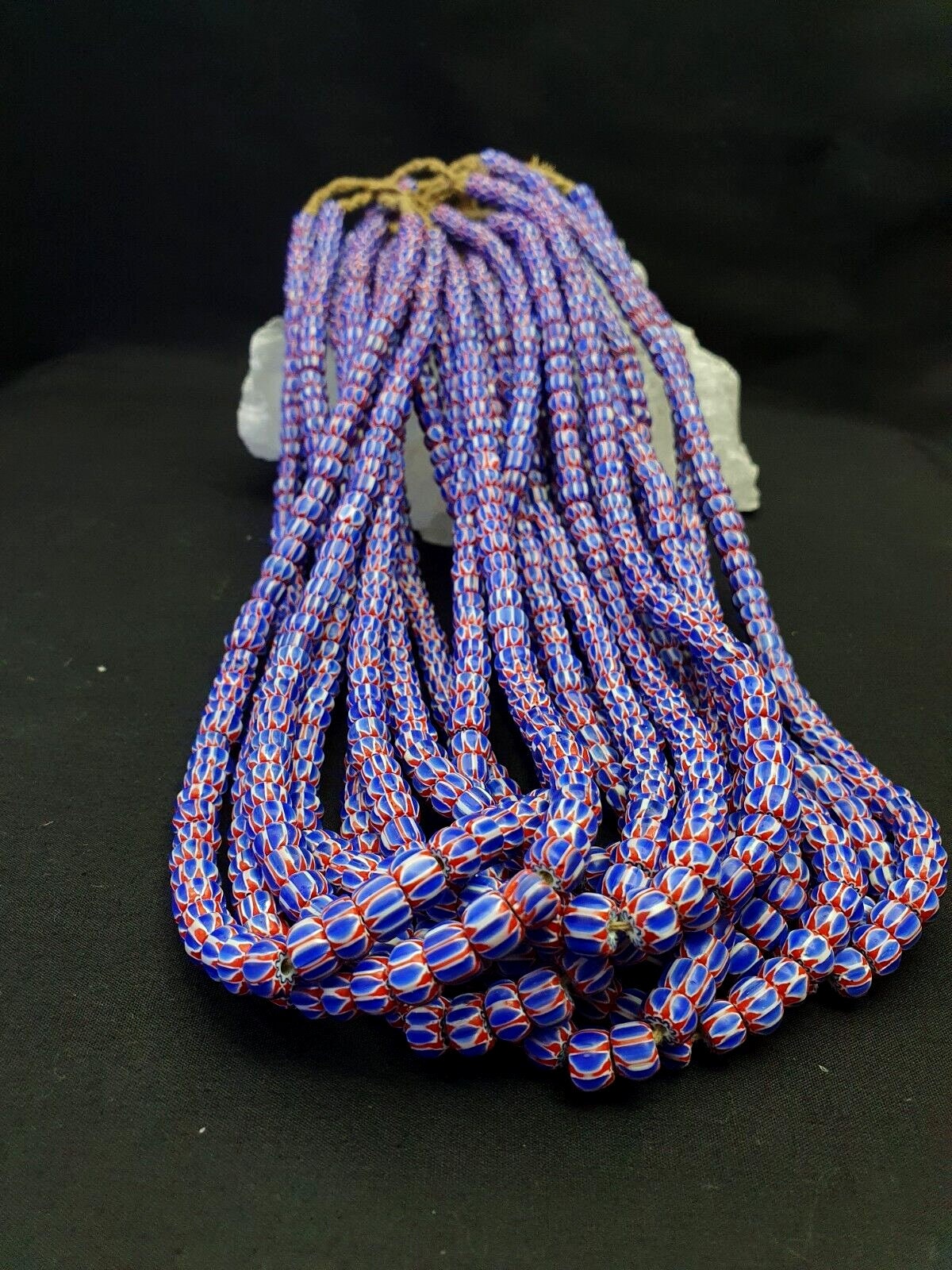 Tiny blue chevrons venetian beads african necklace 8mm
