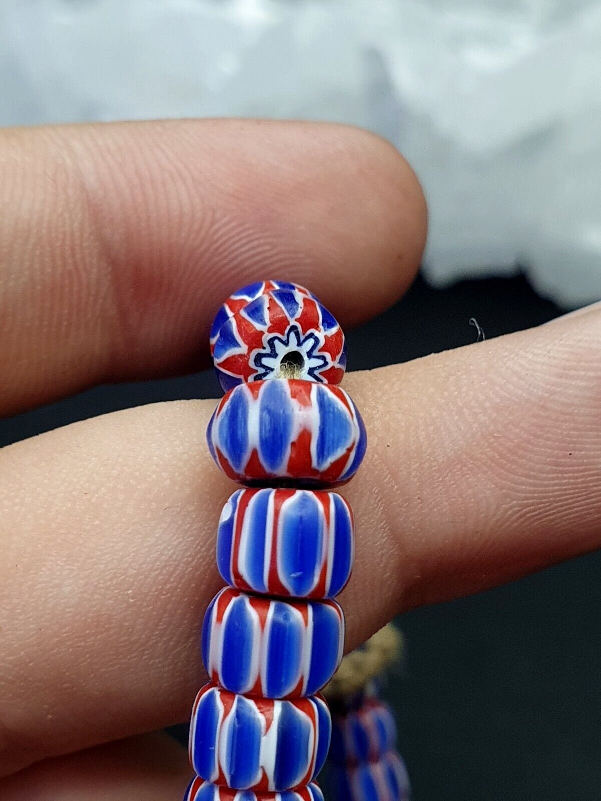 Tiny blue chevrons venetian beads african necklace 8mm