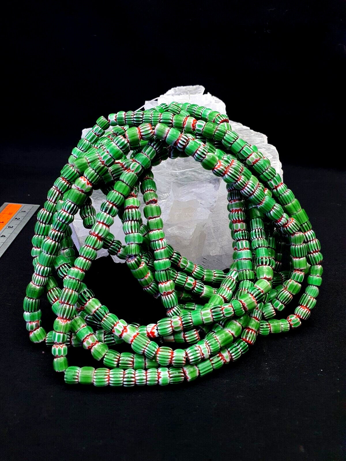 Tiny green red chevrons venetian beads african necklace 7mm