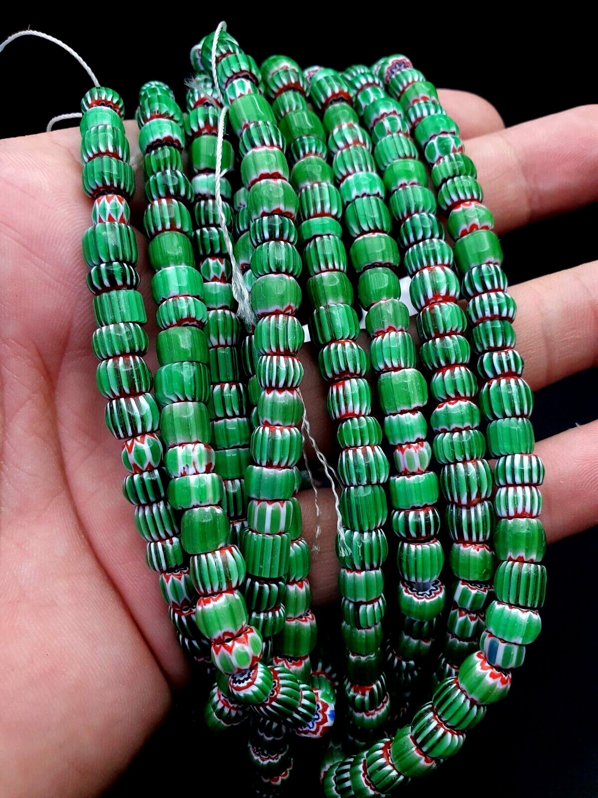 Tiny green red chevrons venetian beads african necklace 7mm