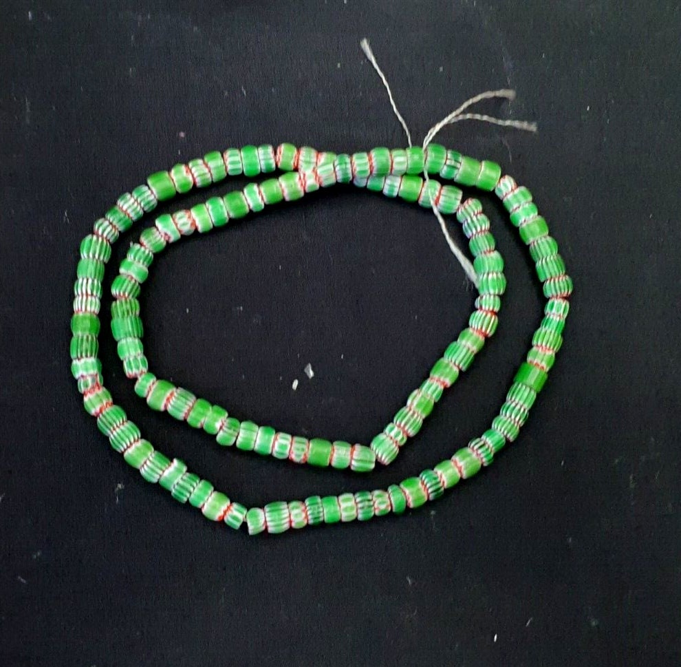 Tiny green red chevrons venetian beads african necklace 7mm