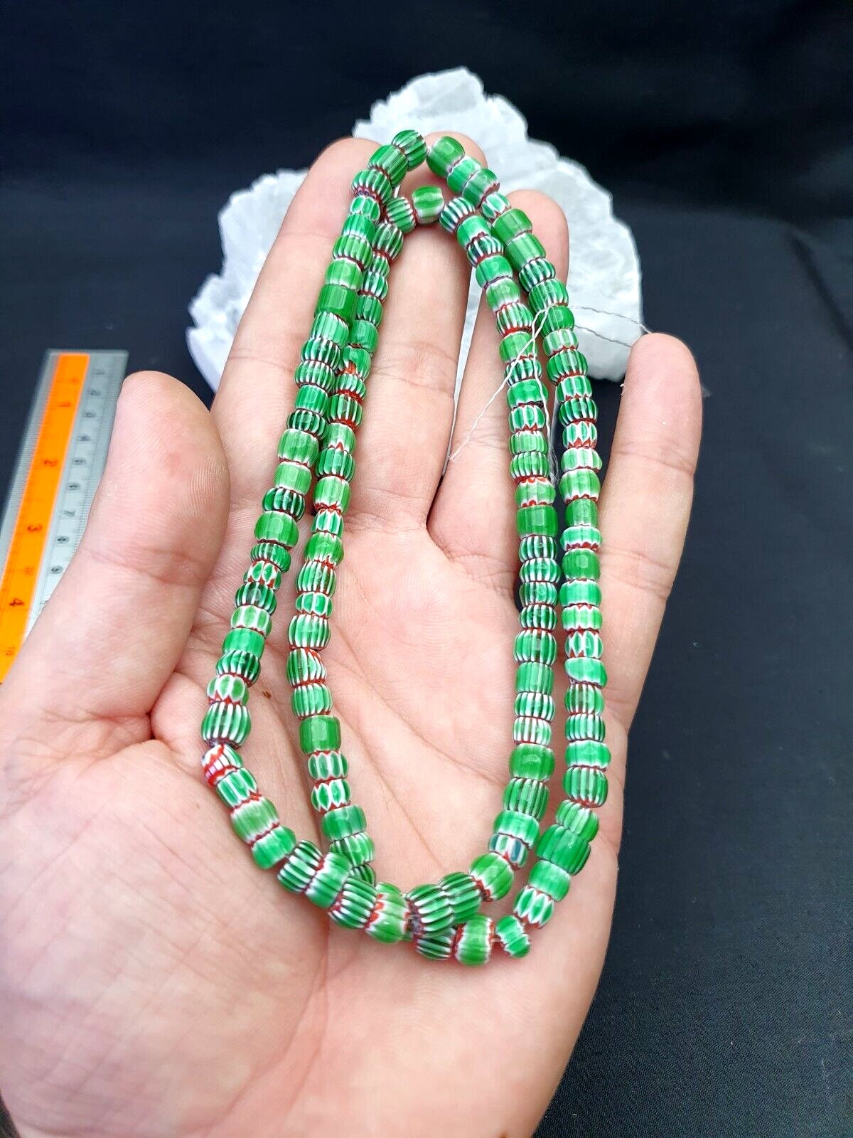 Tiny green red chevrons venetian beads african necklace 7mm