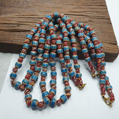 Vintage blue chevron beads venetian african style beads long strand necklace