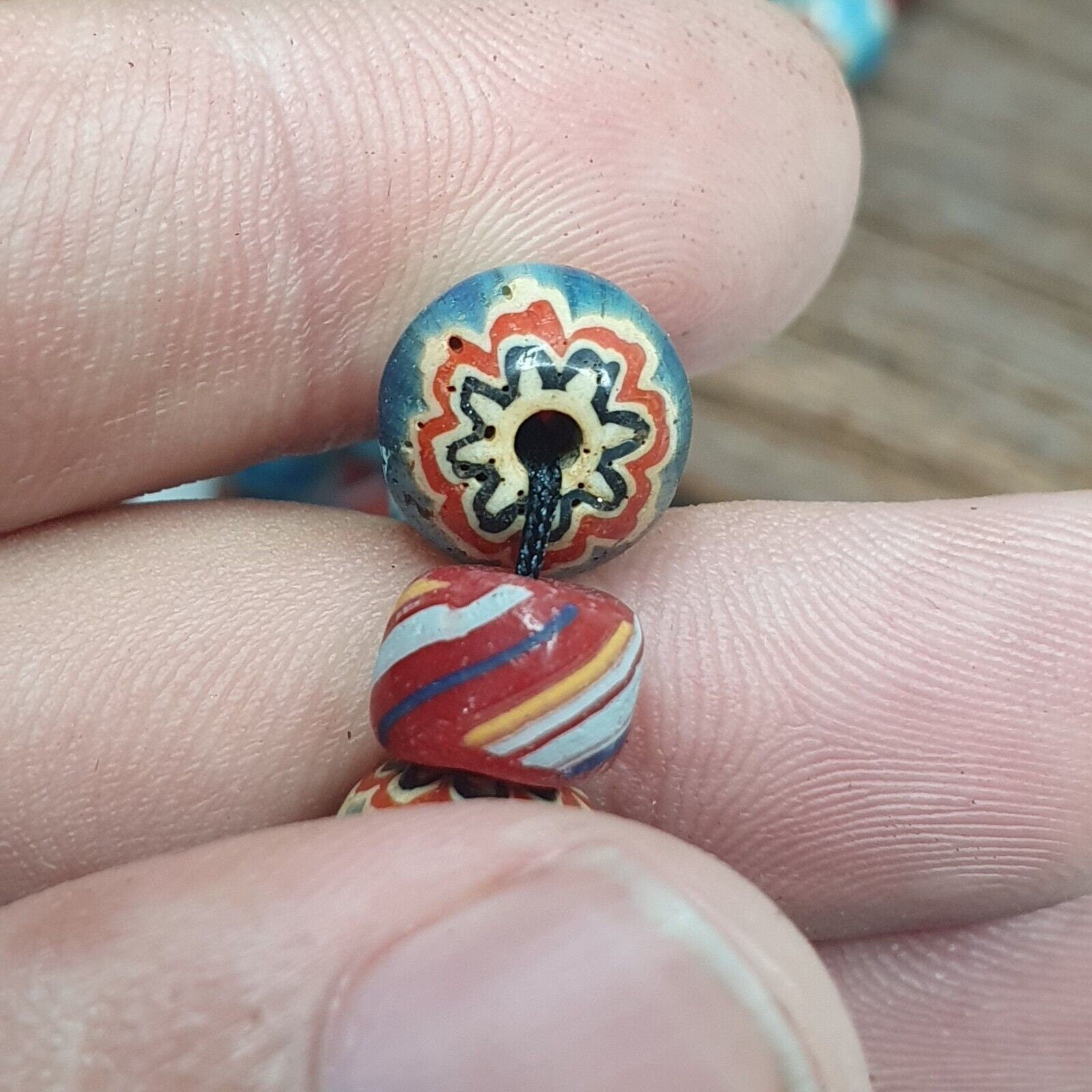 Vintage blue chevron beads venetian african style beads long strand necklace