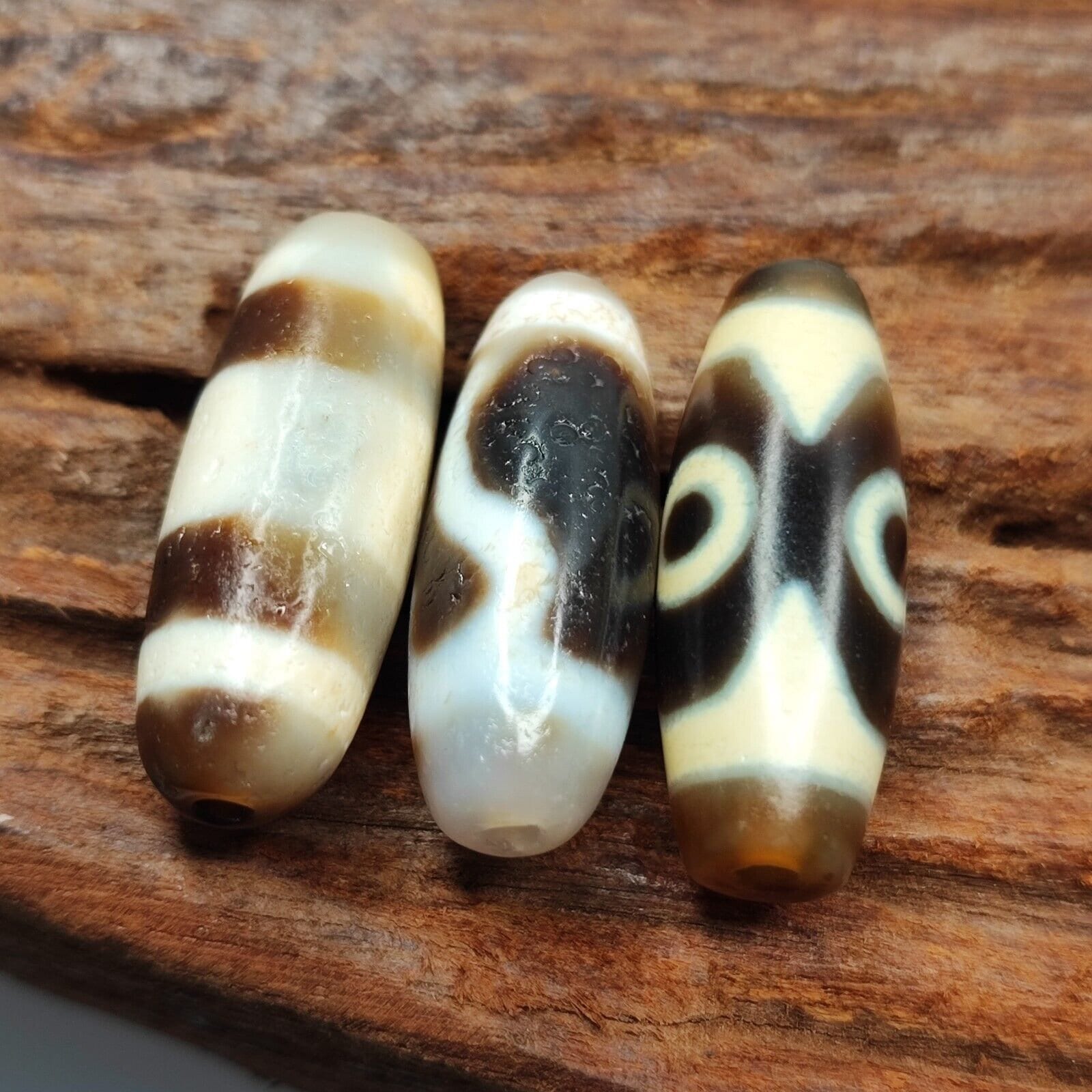 Lot 3 powerful unique patterns antique tibetan agate dzi bead amulet 126