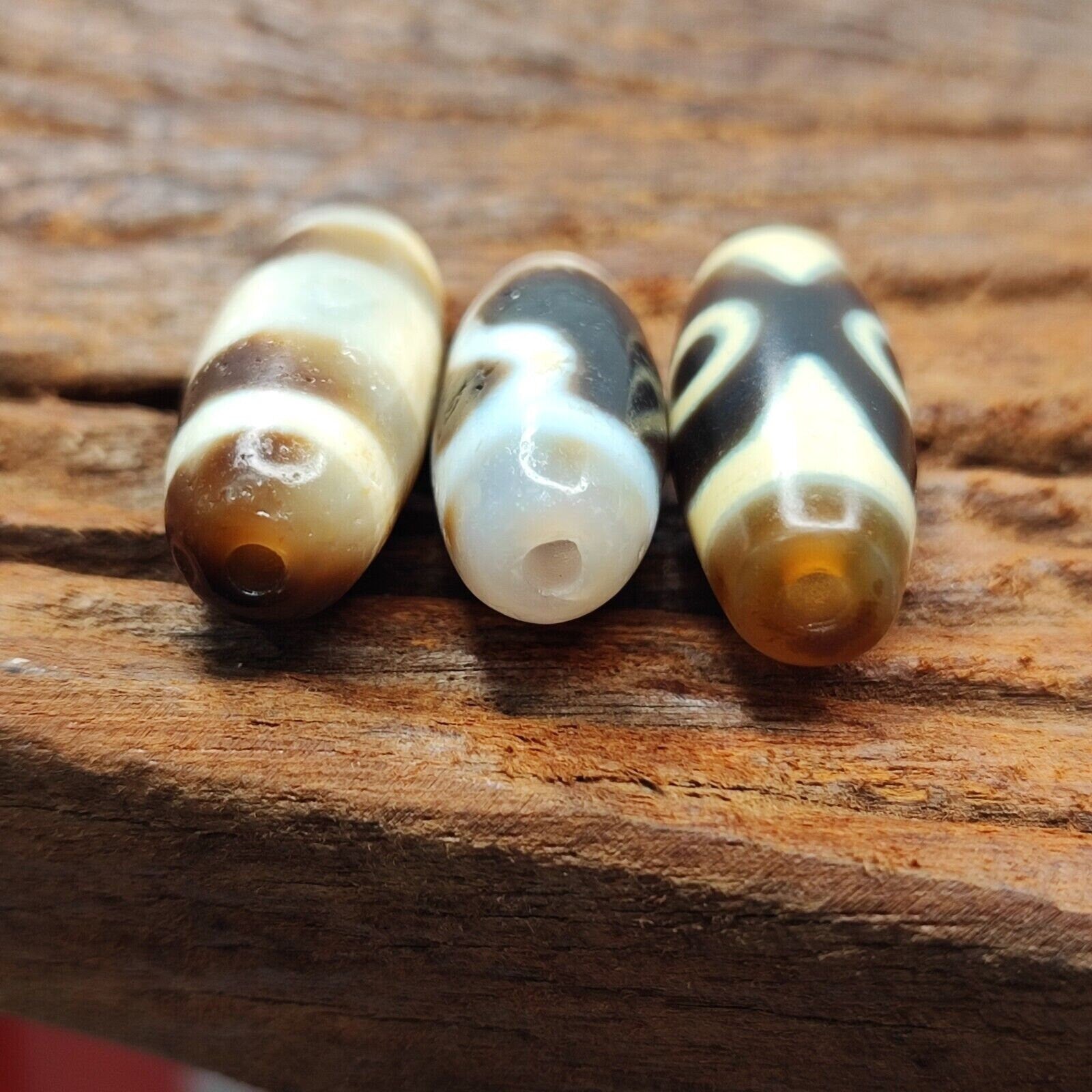 Lot 3 powerful unique patterns antique tibetan agate dzi bead amulet 126