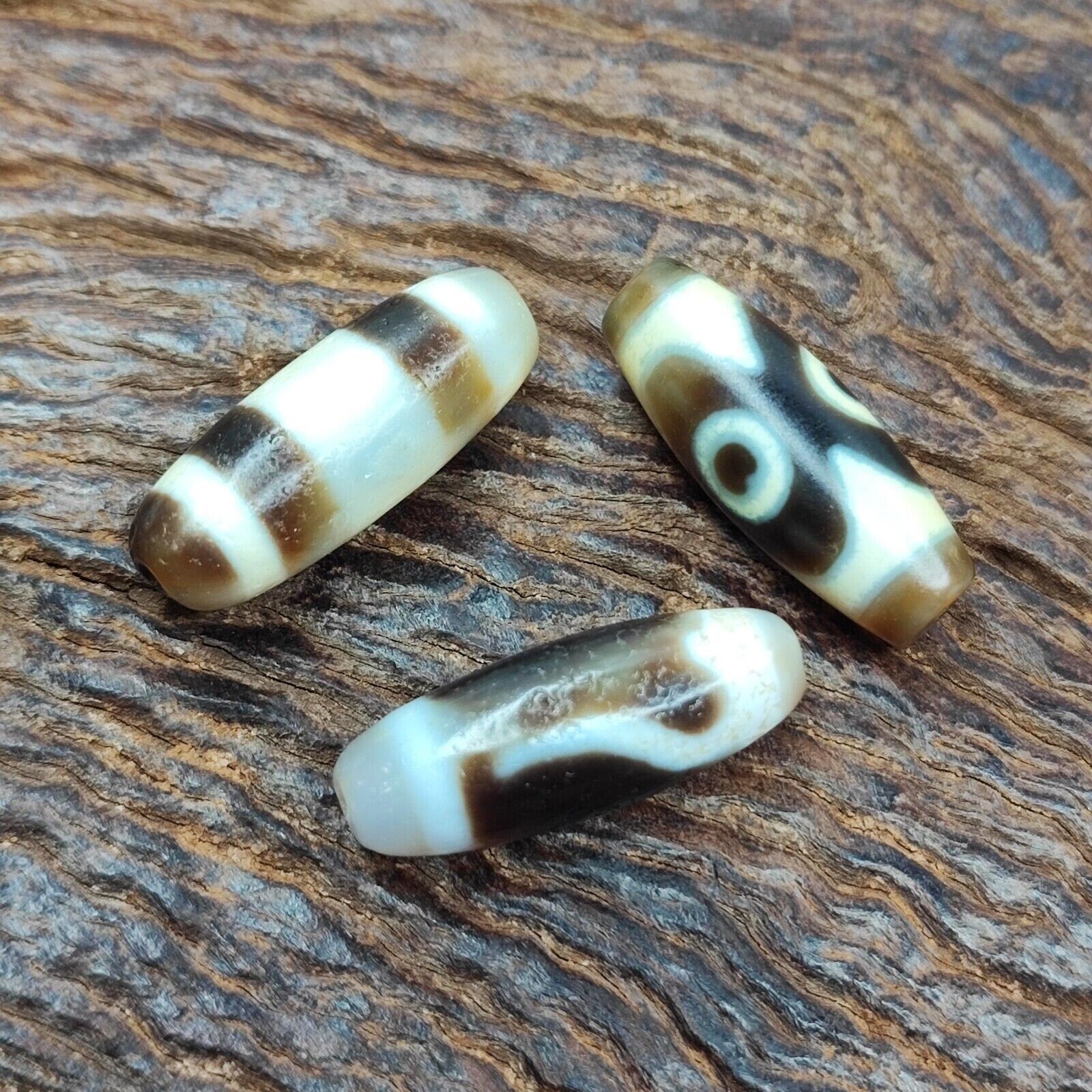 Lot 3 powerful unique patterns antique tibetan agate dzi bead amulet 126