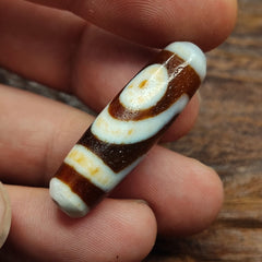 Antique old tibetan 2 circle eyes in eye agate stone dzi bead amulet ct-2