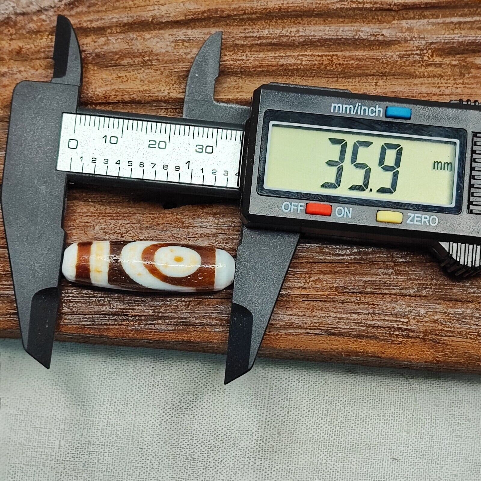 Antique old tibetan 2 circle eyes in eye agate stone dzi bead amulet ct-2