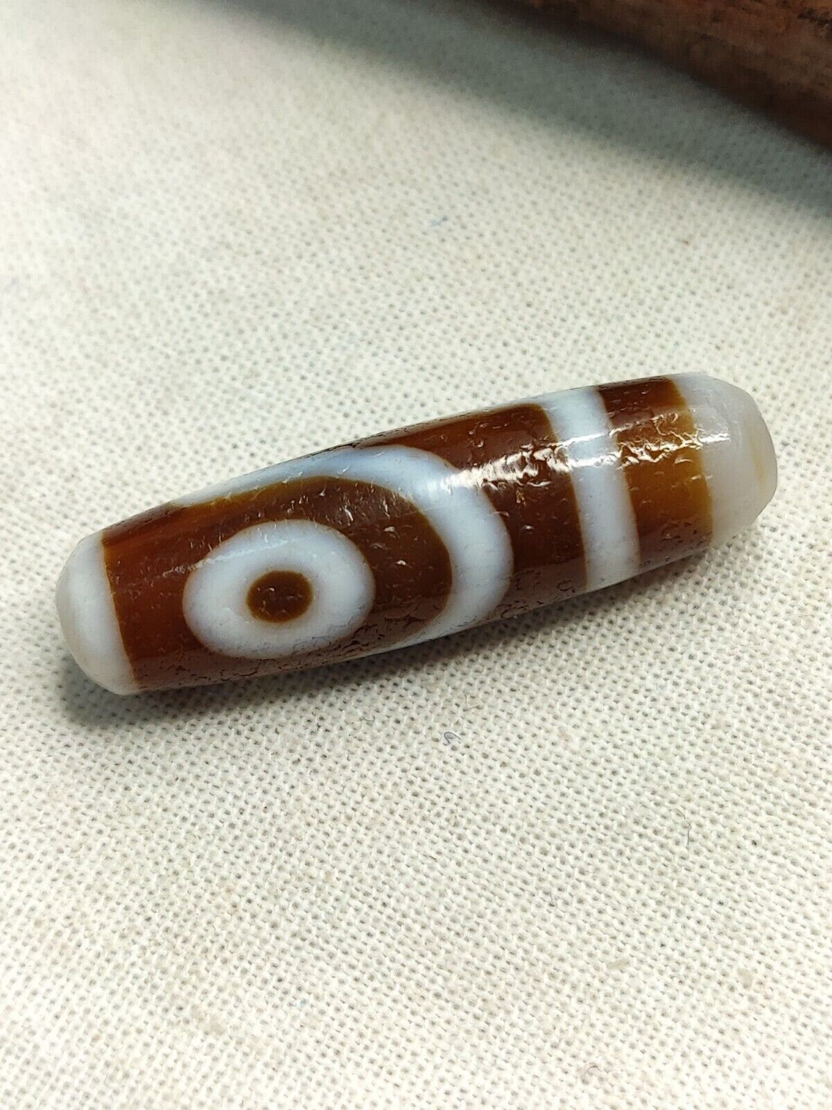 Antique old tibetan 2 circle eyes in eye agate stone dzi bead amulet ct-2