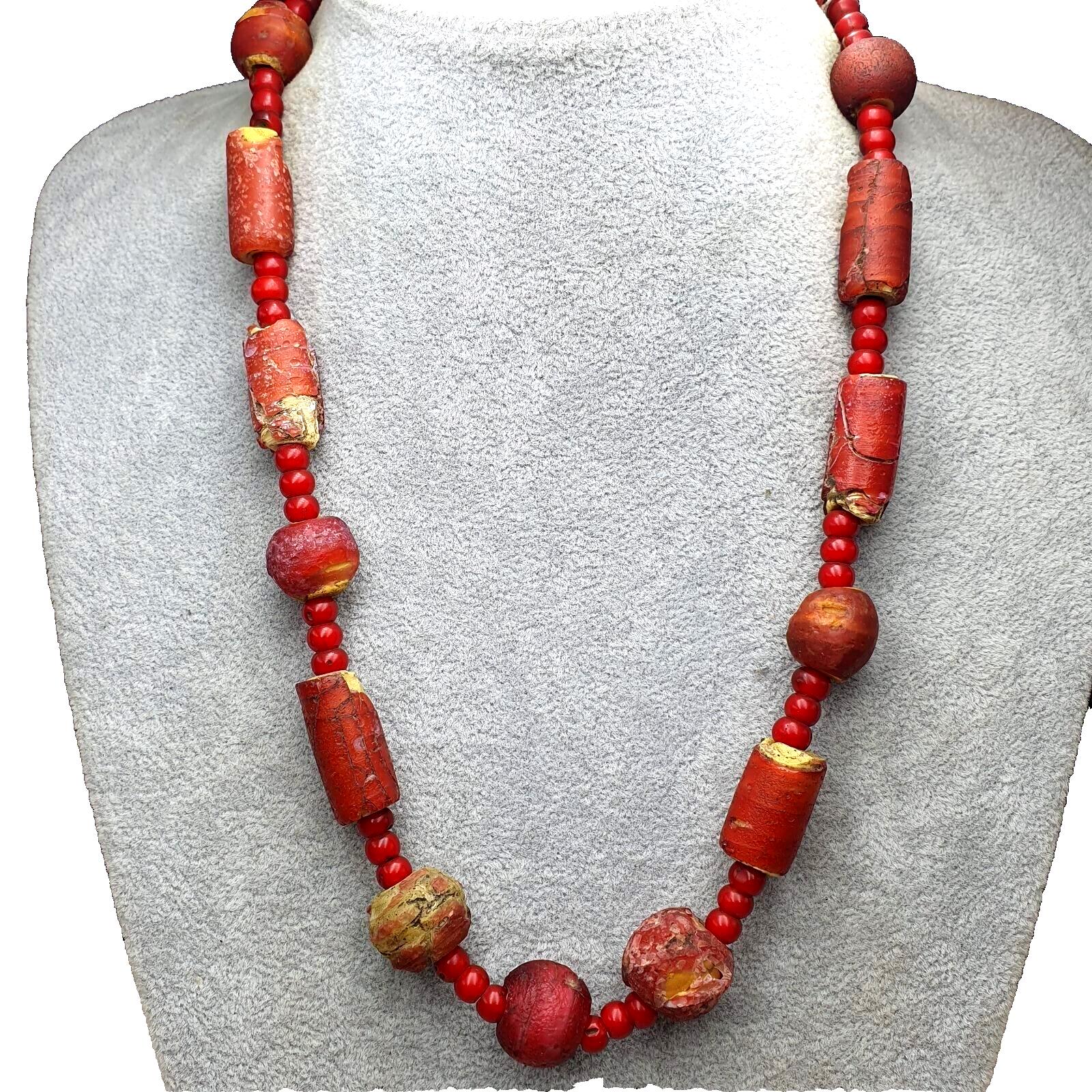 Antique venetian white heart trade beads necklace