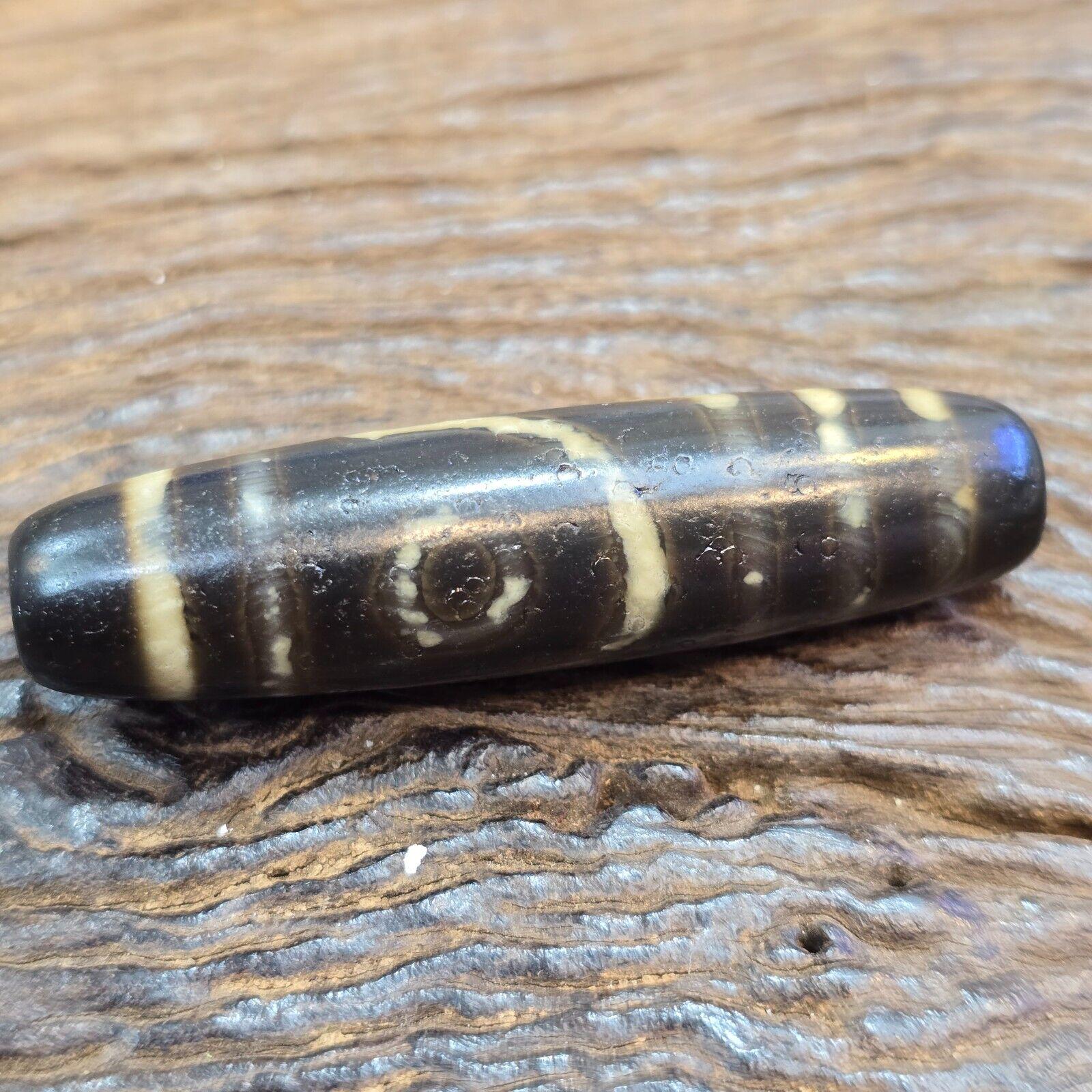 Vintage old tibetan 2 eyes 5 stripes agate stone dzi bead big amulet