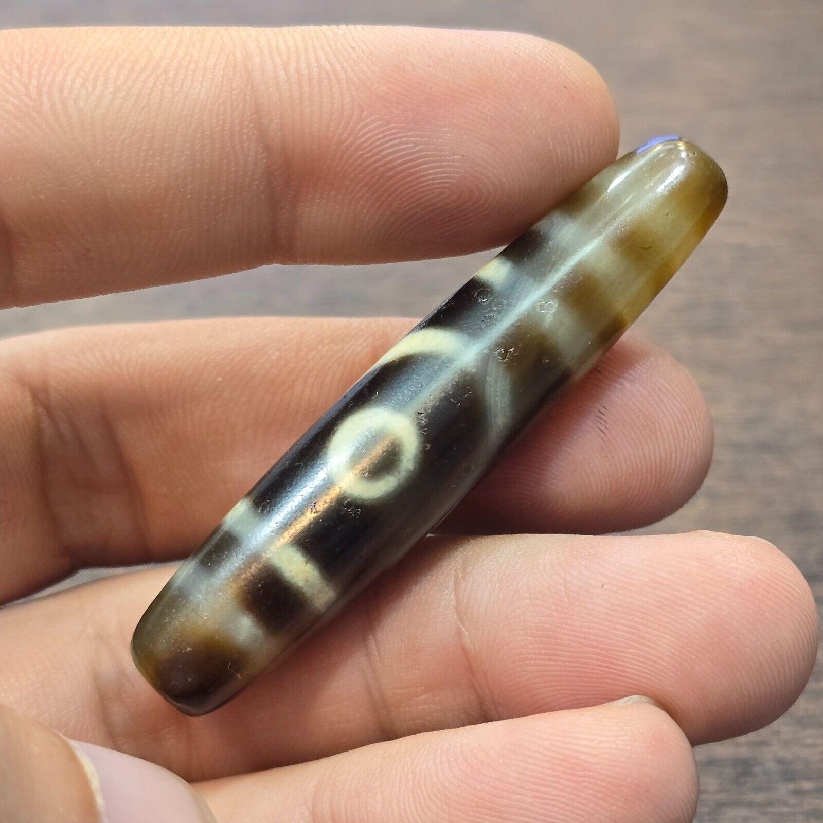 S4 vintage old tibetan 2 eyes 5 stripes agate stone dzi bead big amulet