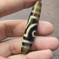 S4 vintage old tibetan 2 eyes 5 stripes agate stone dzi bead big amulet