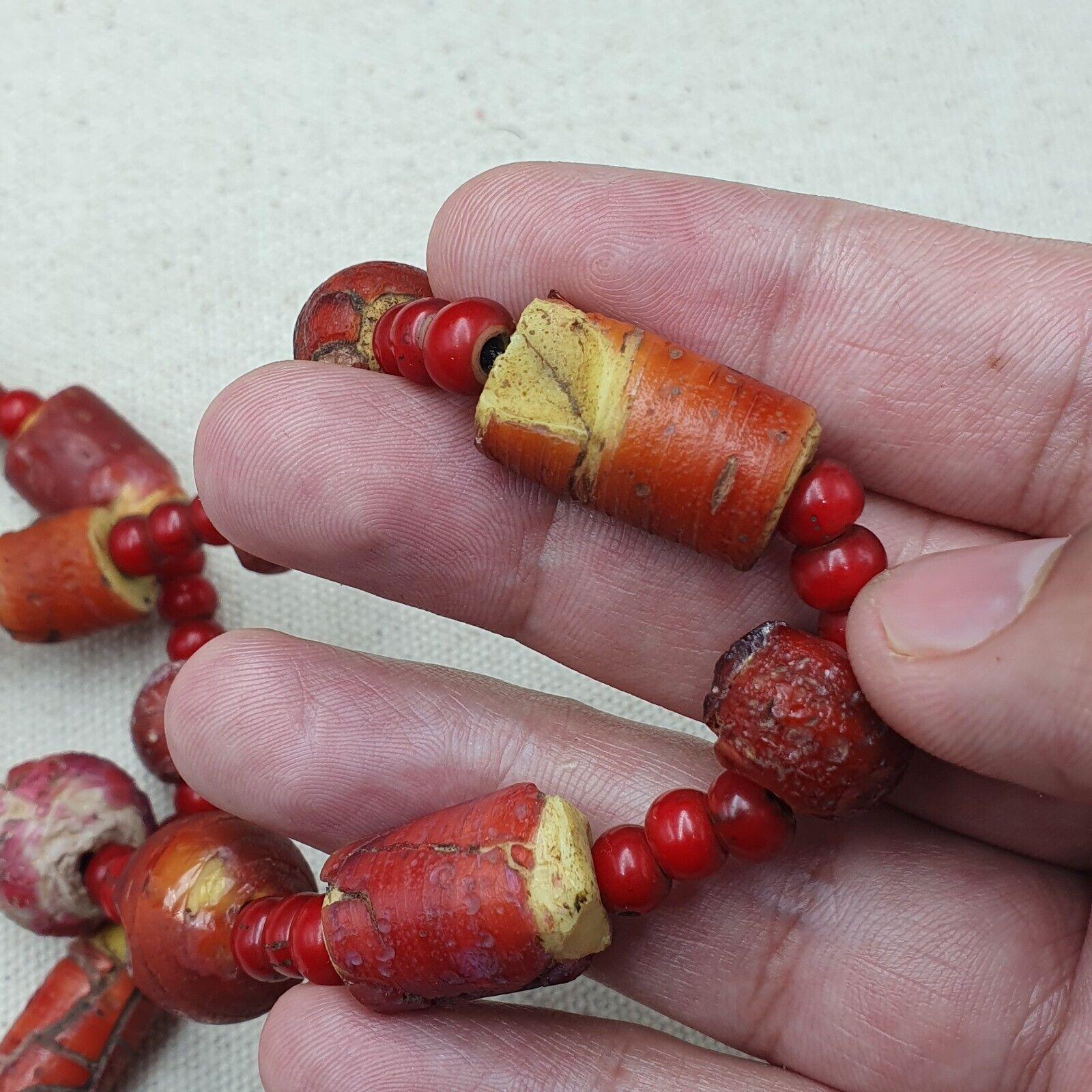 Antique venetian white heart trade beads necklace