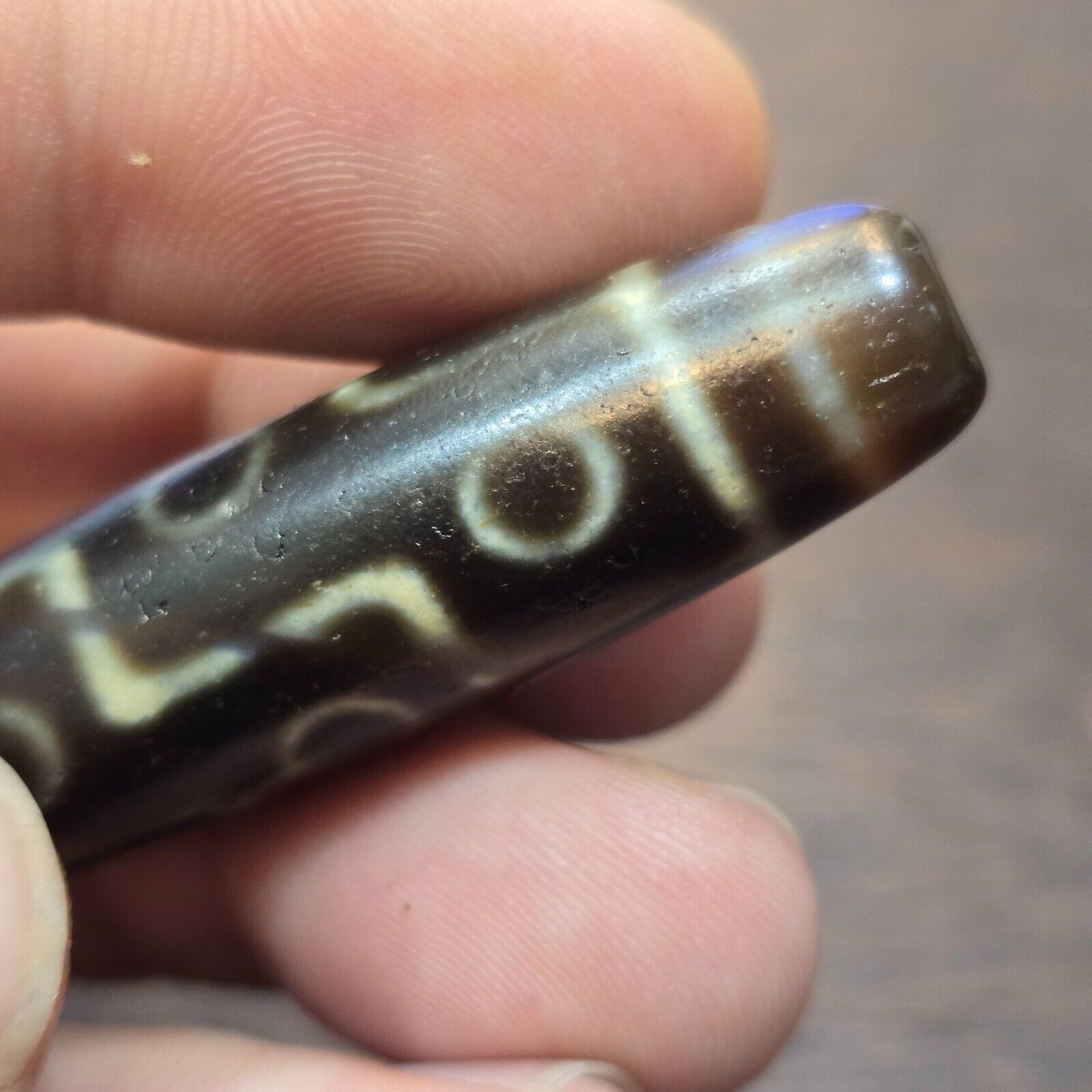 Vintage old tibetan 9 eyes agate stone dzi bead big amulet