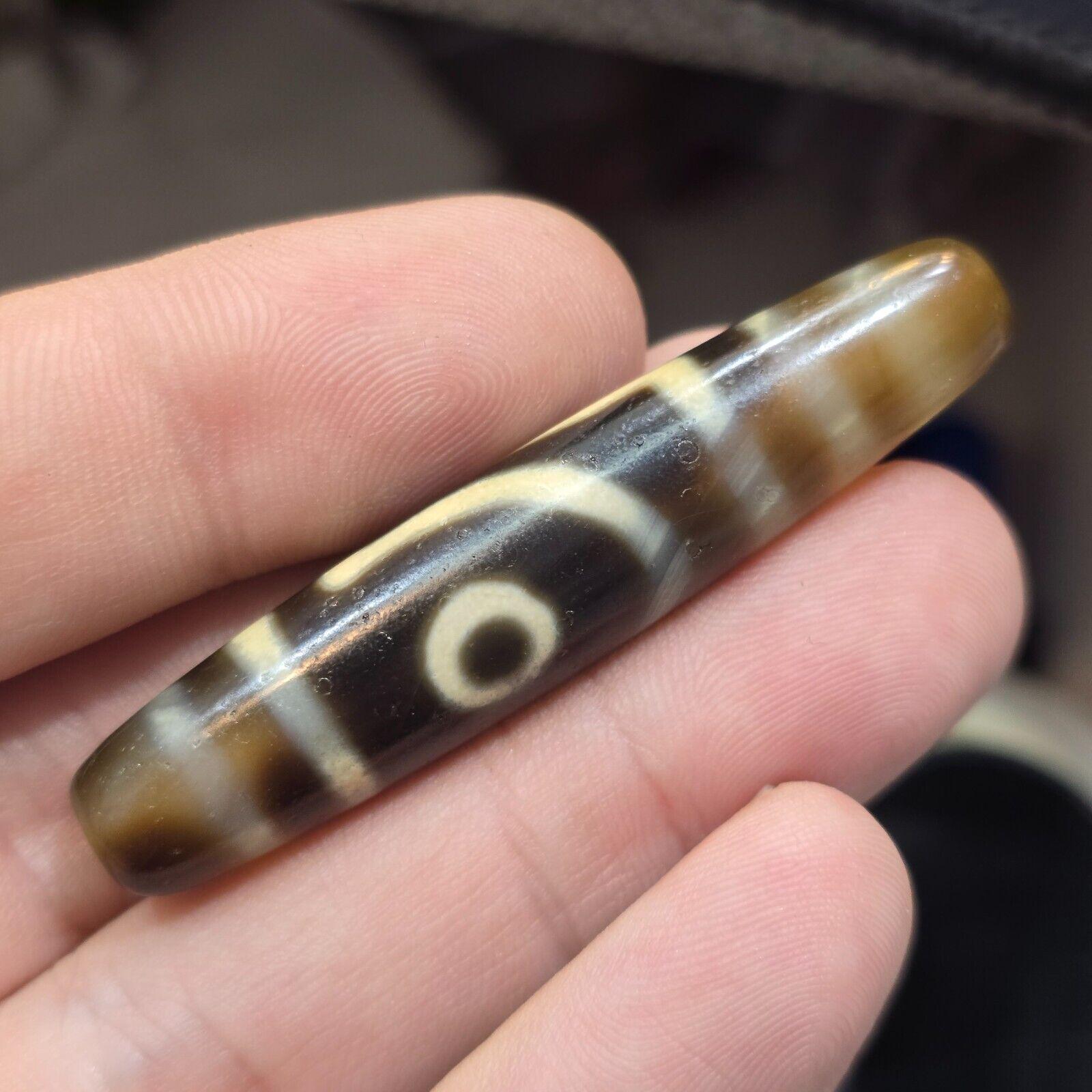 S4 vintage old tibetan 2 eyes 5 stripes agate stone dzi bead big amulet