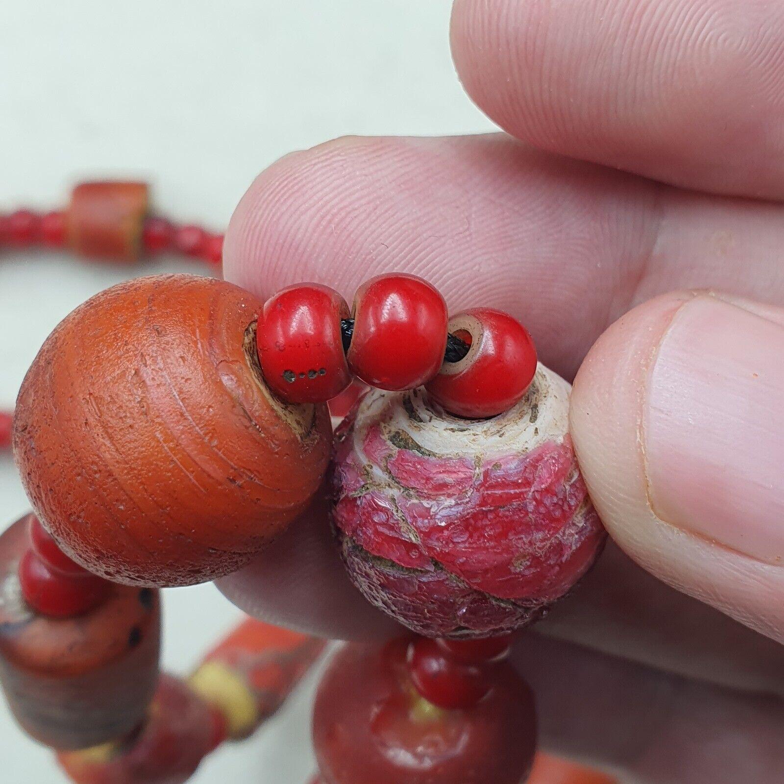 Antique venetian white heart trade beads necklace
