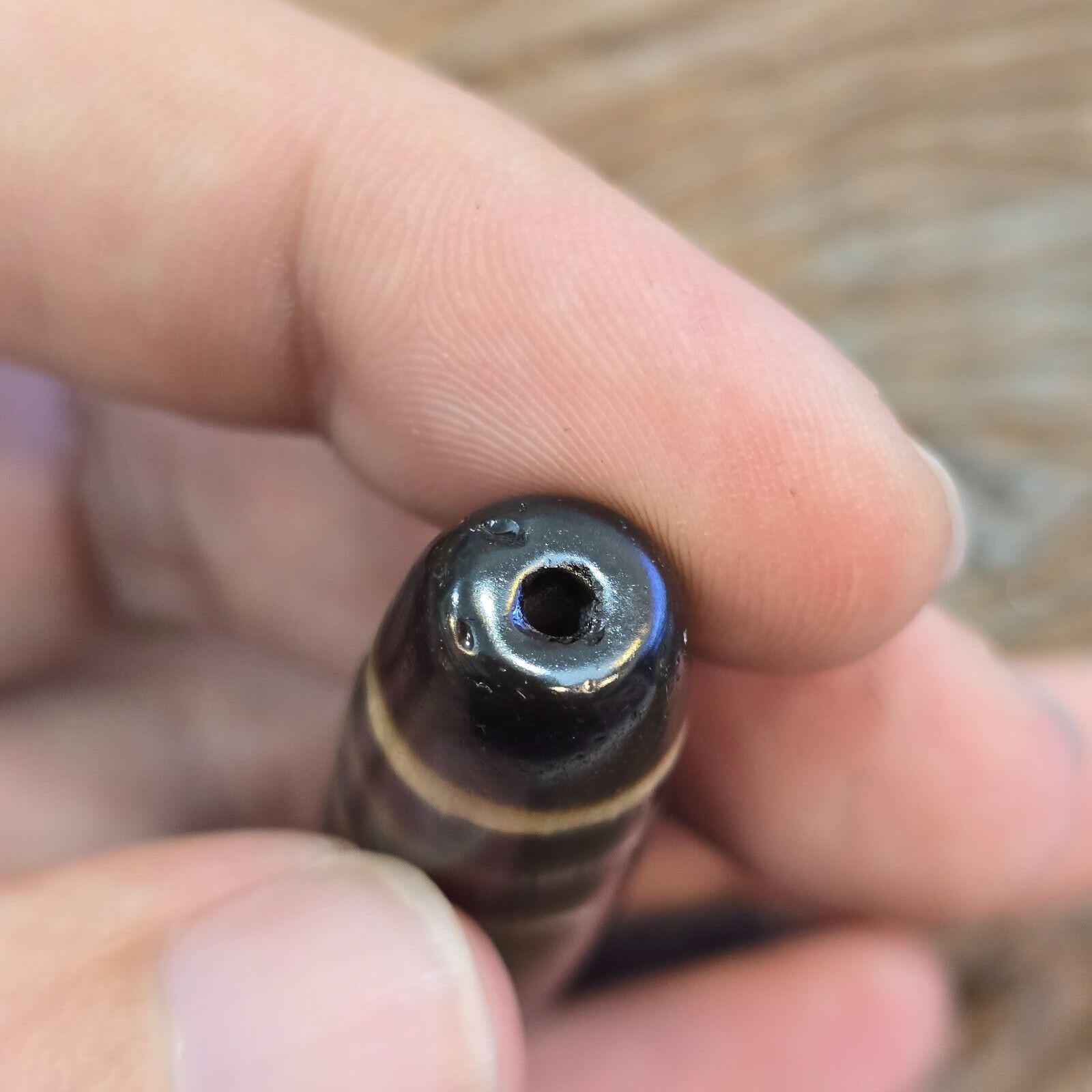 Vintage old tibetan 2 eyes 5 stripes agate stone dzi bead big amulet