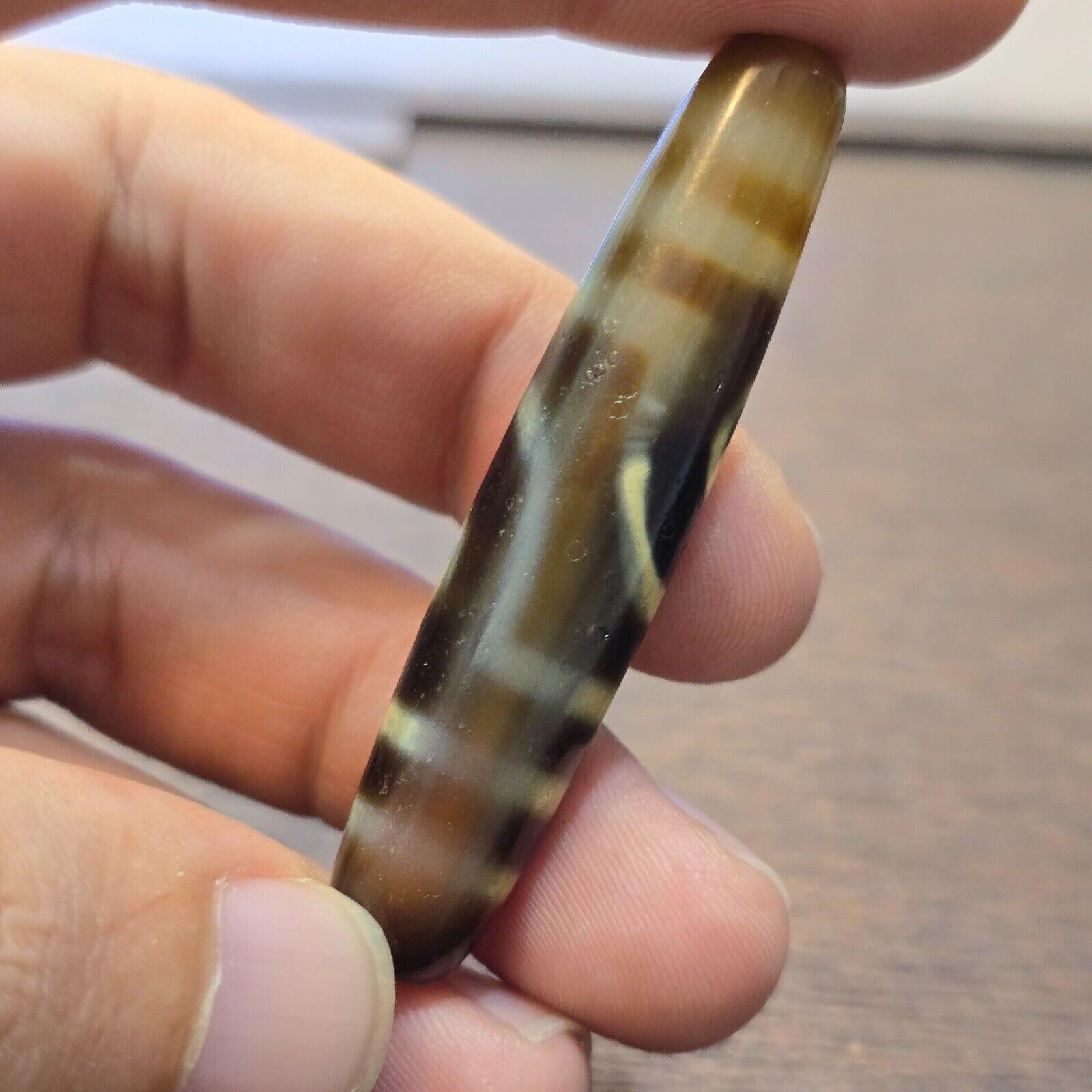 S4 vintage old tibetan 2 eyes 5 stripes agate stone dzi bead big amulet