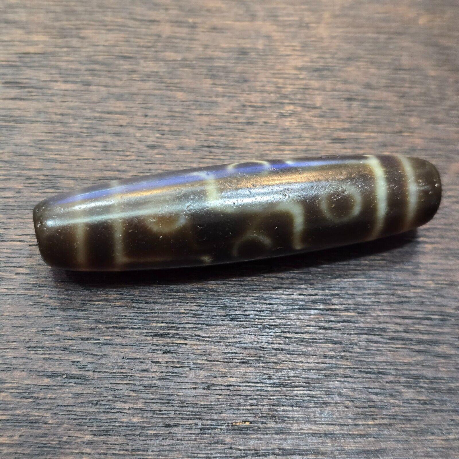 Vintage old tibetan 9 eyes agate stone dzi bead big amulet