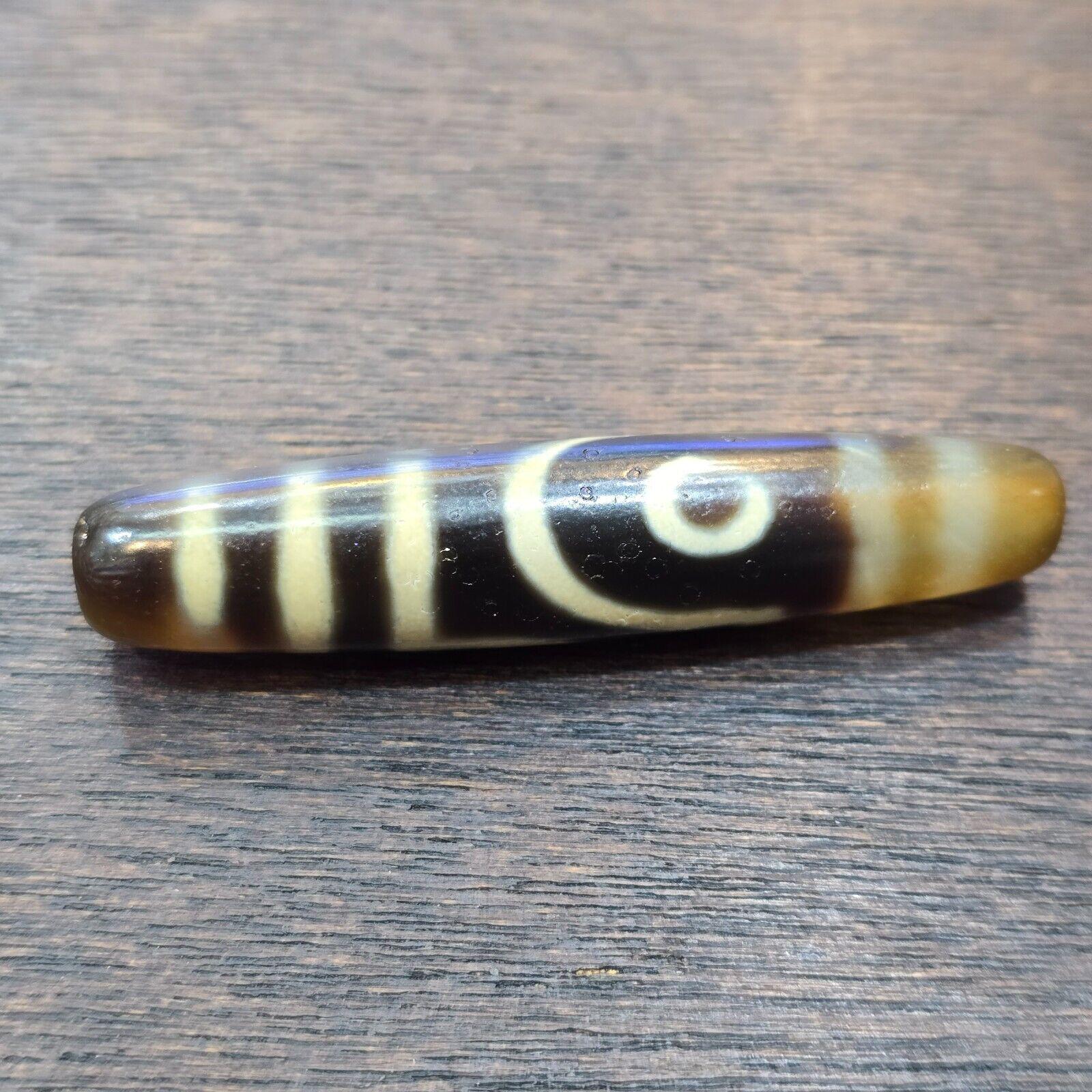 S4 vintage old tibetan 2 eyes 5 stripes agate stone dzi bead big amulet