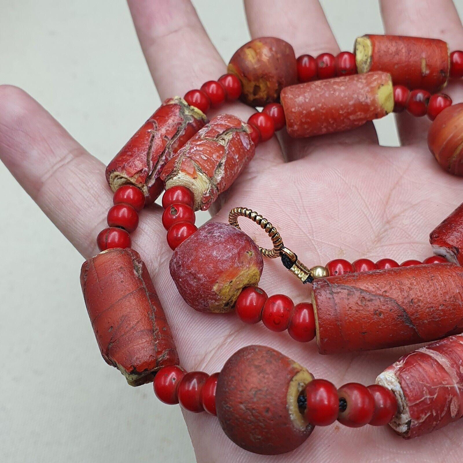Antique venetian white heart trade beads necklace