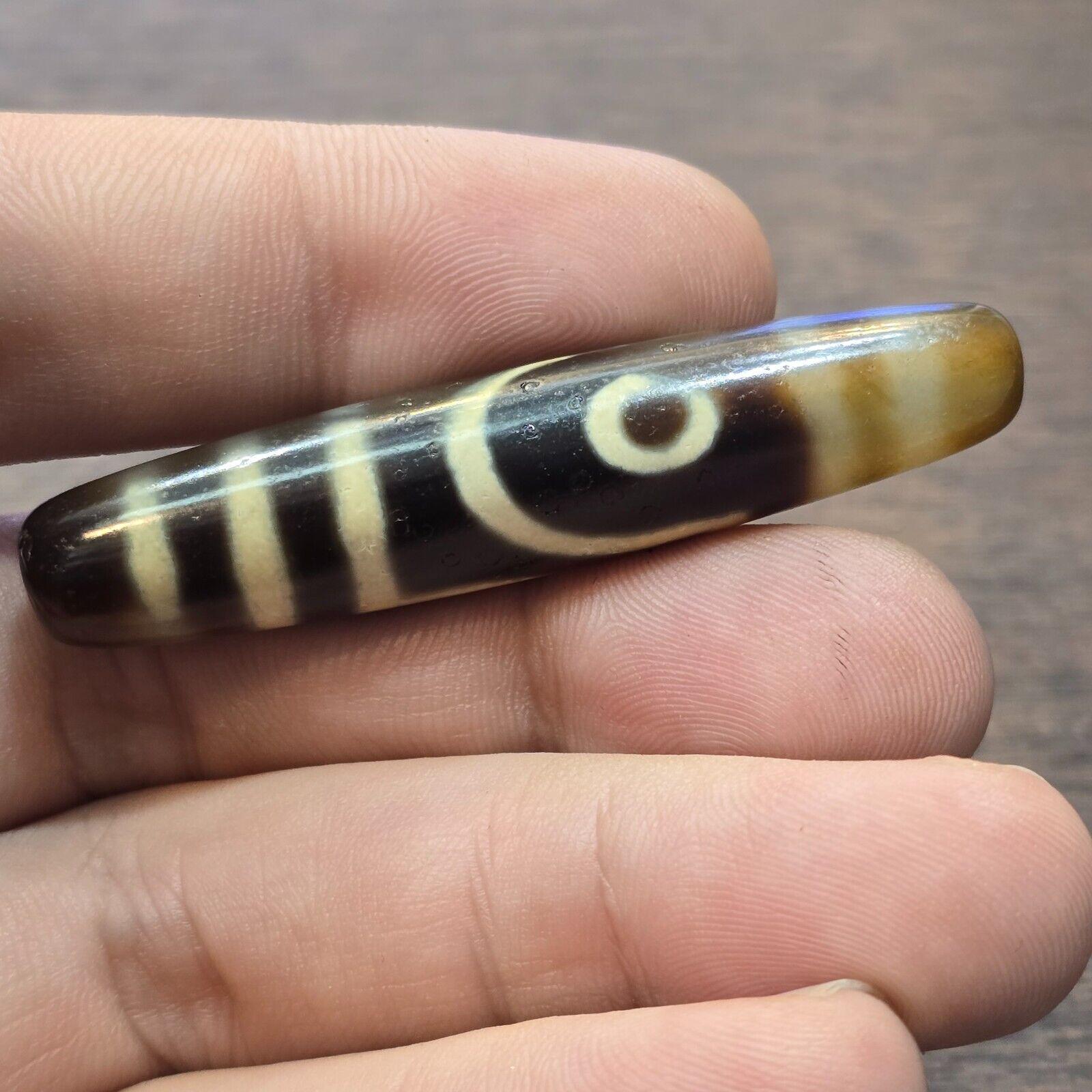 S4 vintage old tibetan 2 eyes 5 stripes agate stone dzi bead big amulet