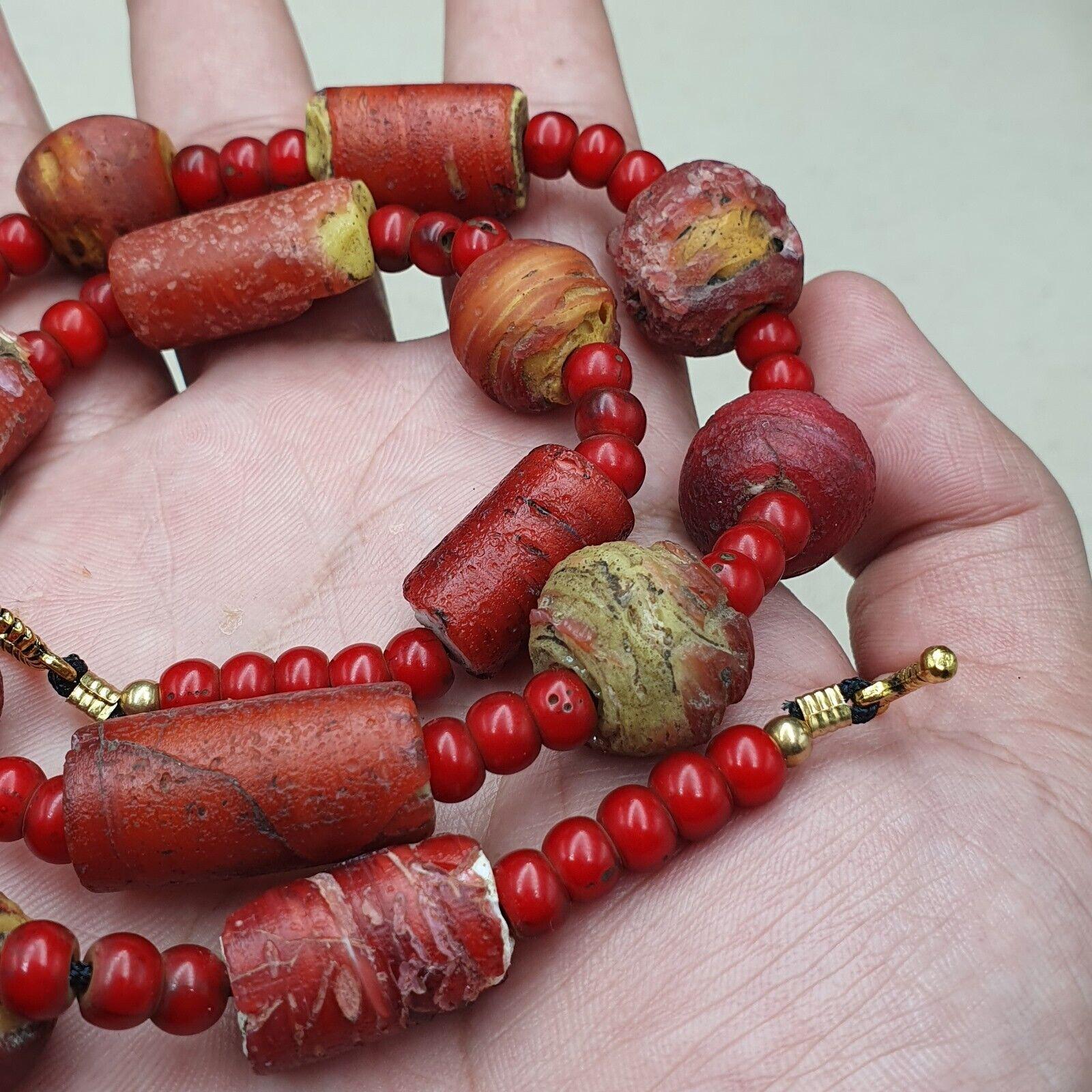 Antique venetian white heart trade beads necklace
