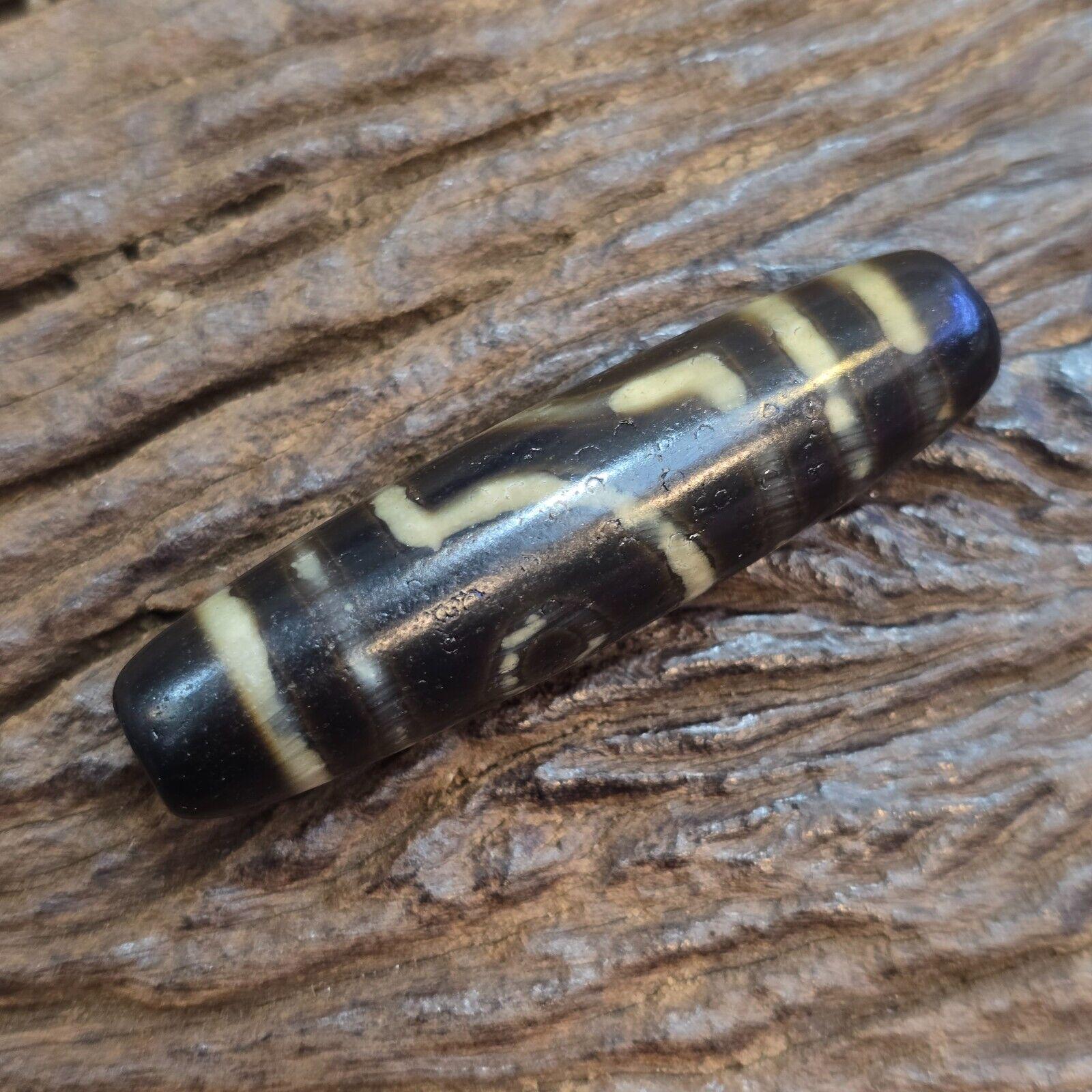 Vintage old tibetan 2 eyes 5 stripes agate stone dzi bead big amulet