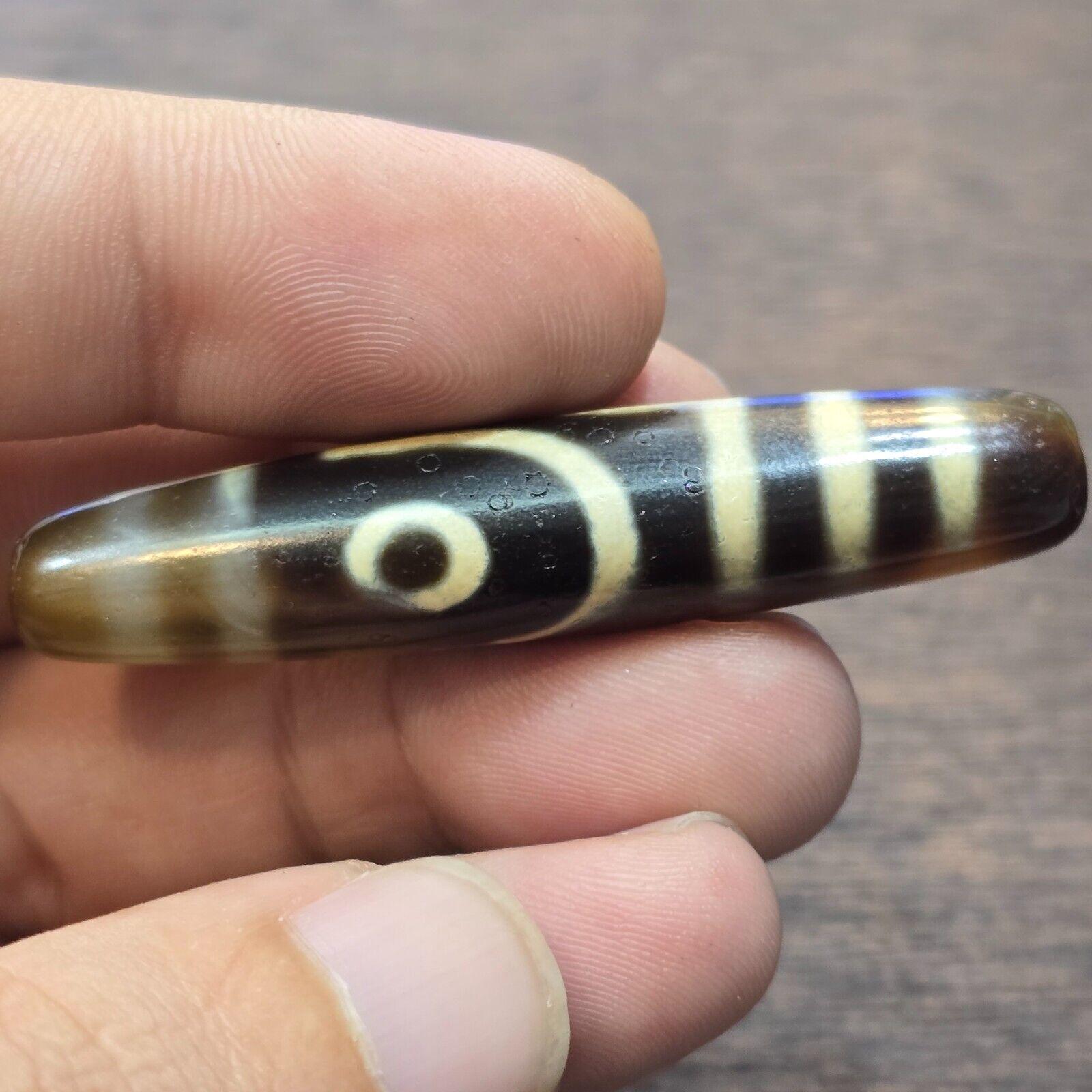 S4 vintage old tibetan 2 eyes 5 stripes agate stone dzi bead big amulet