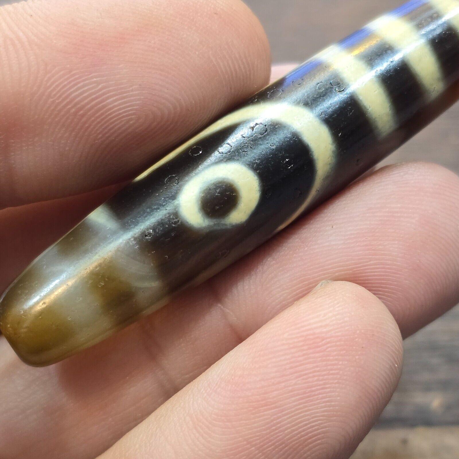 S4 vintage old tibetan 2 eyes 5 stripes agate stone dzi bead big amulet
