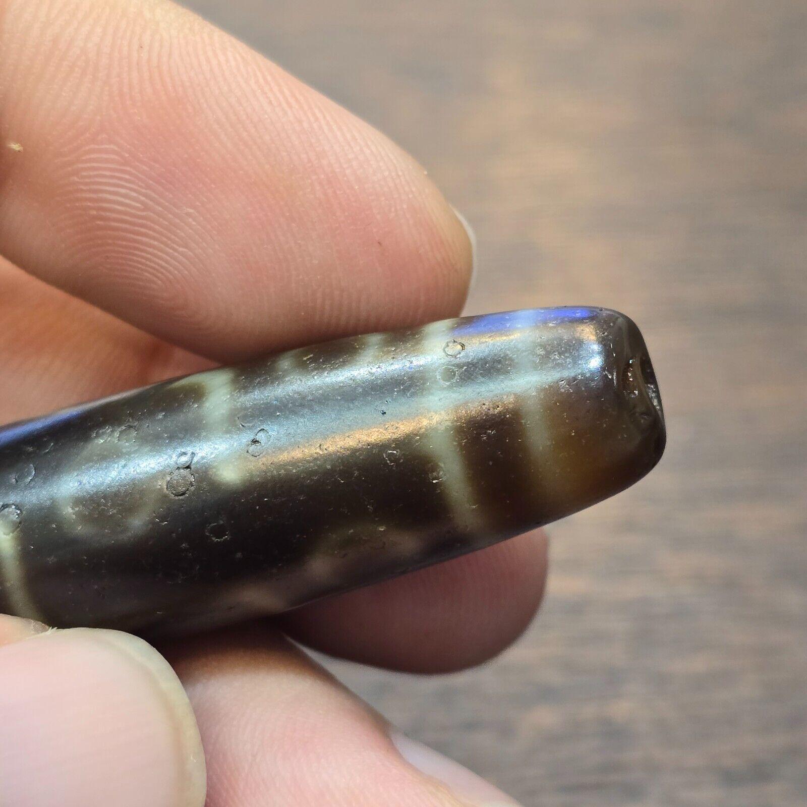 Vintage old tibetan 9 eyes agate stone dzi bead big amulet