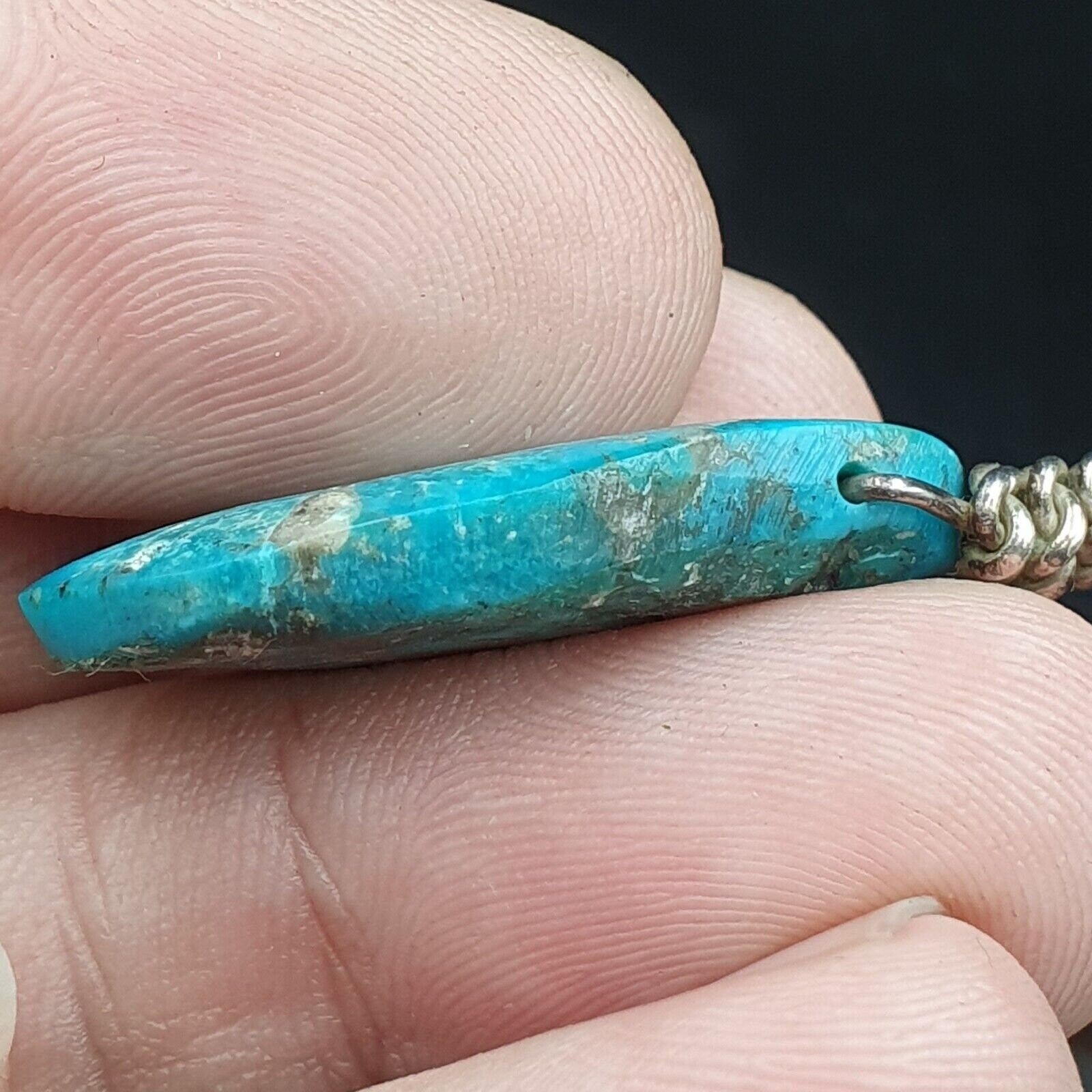 Vintage natural aqua blue turquois sterling silver pendant necklace