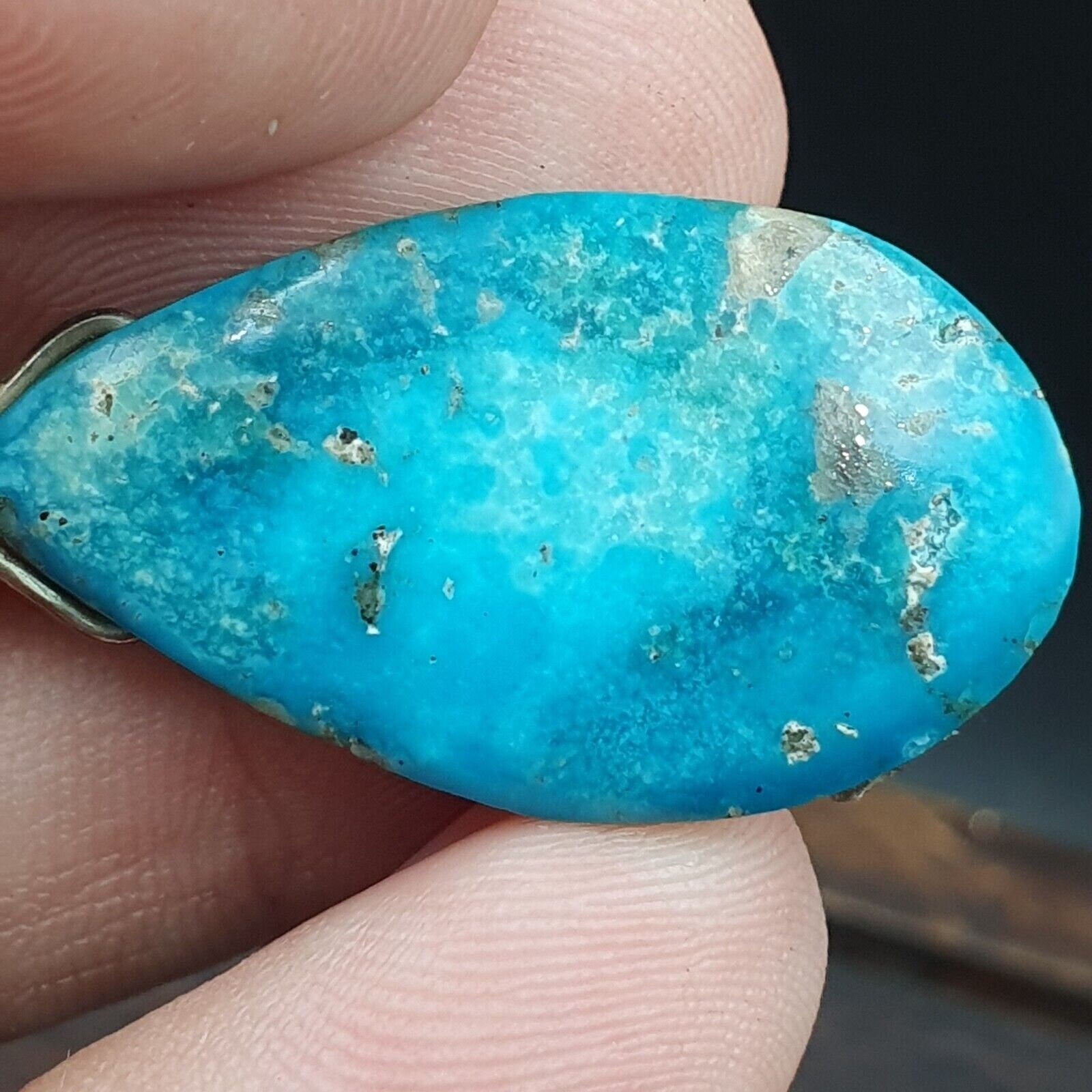 Vintage natural aqua blue turquois sterling silver pendant necklace