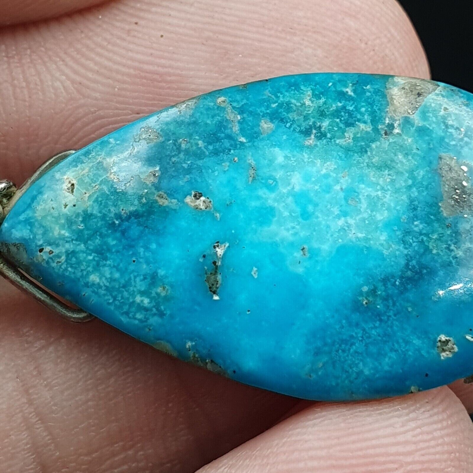 Vintage natural aqua blue turquois sterling silver pendant necklace