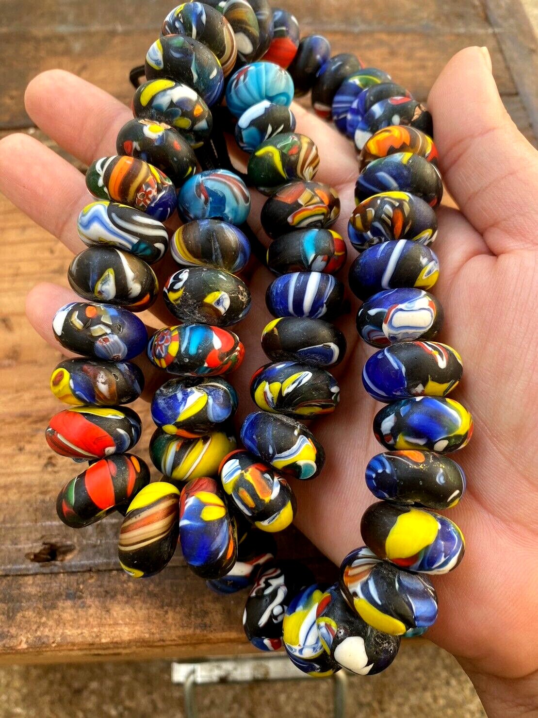 Art deco venerano moretti blue mosaic glass beads big hole beads donutsGift