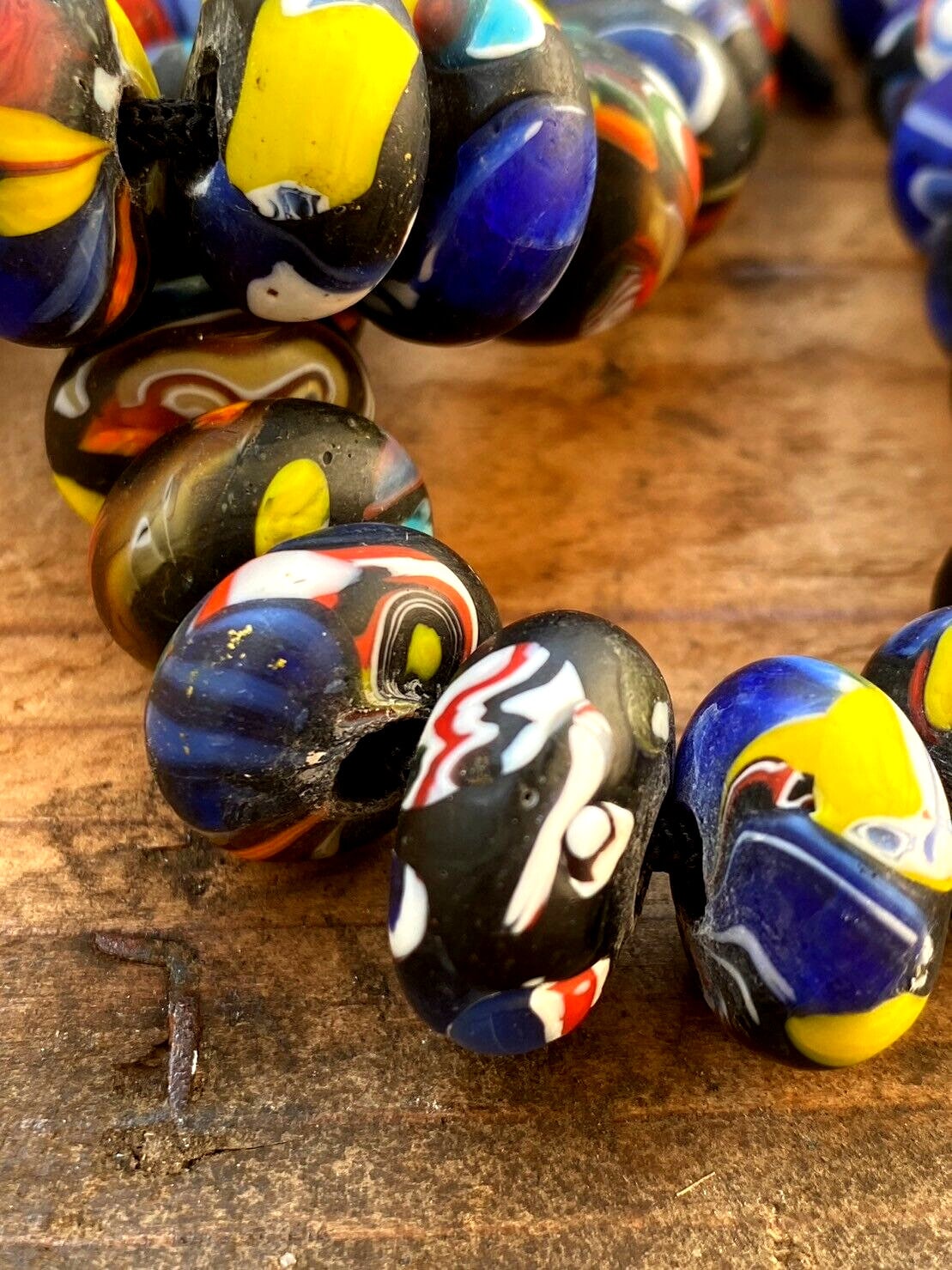 Art deco venerano moretti blue mosaic glass beads big hole beads donutsGift