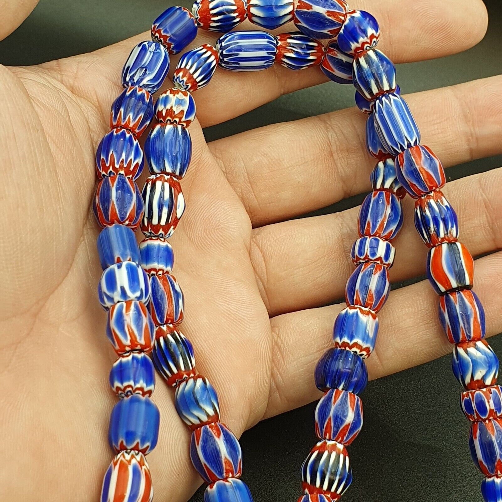 Tiny blue chevrons venetian beads african necklace 8-10mmGift
