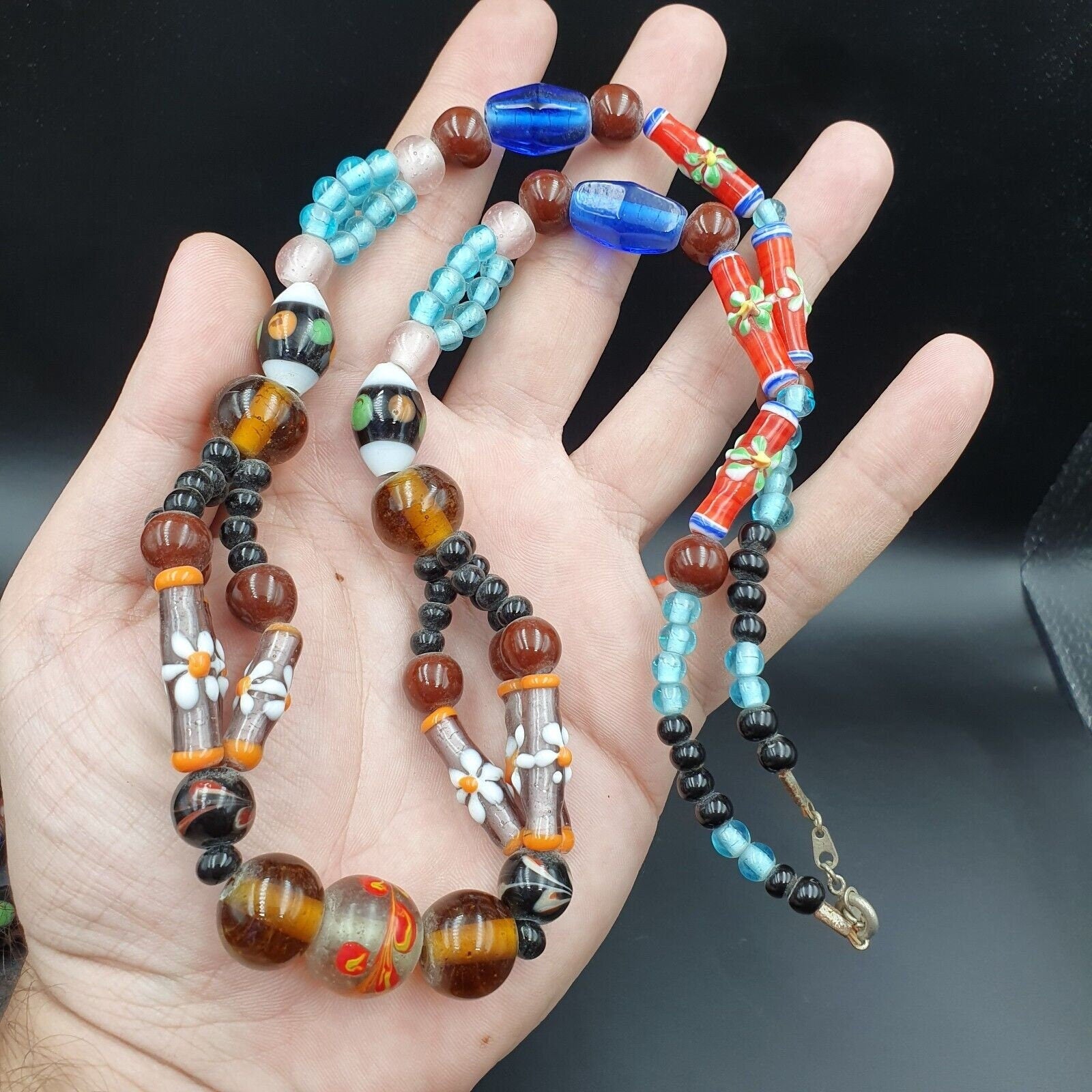 Vintage handcrafted old glass beads necklaceGift
