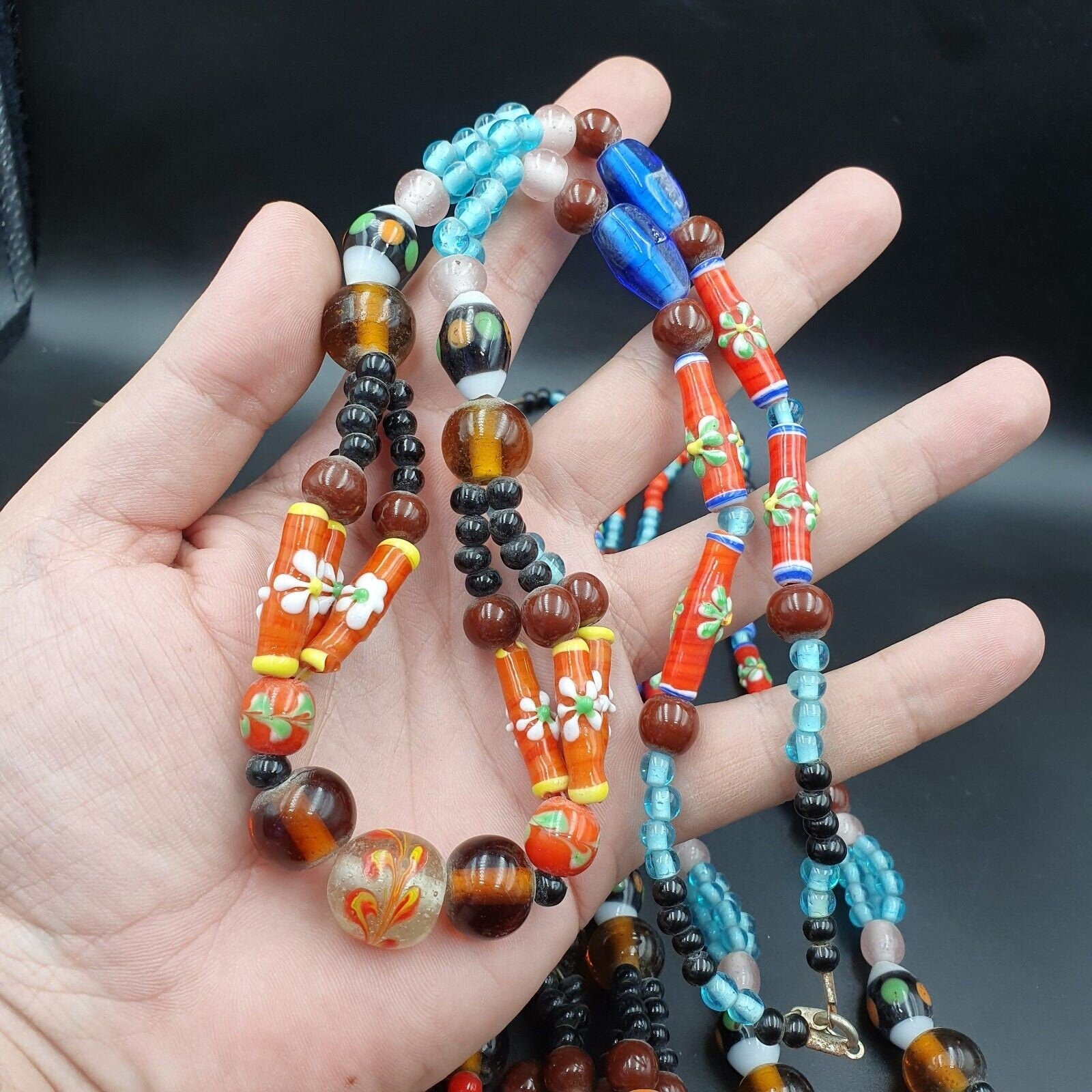 Vintage handcrafted old glass beads necklaceGift