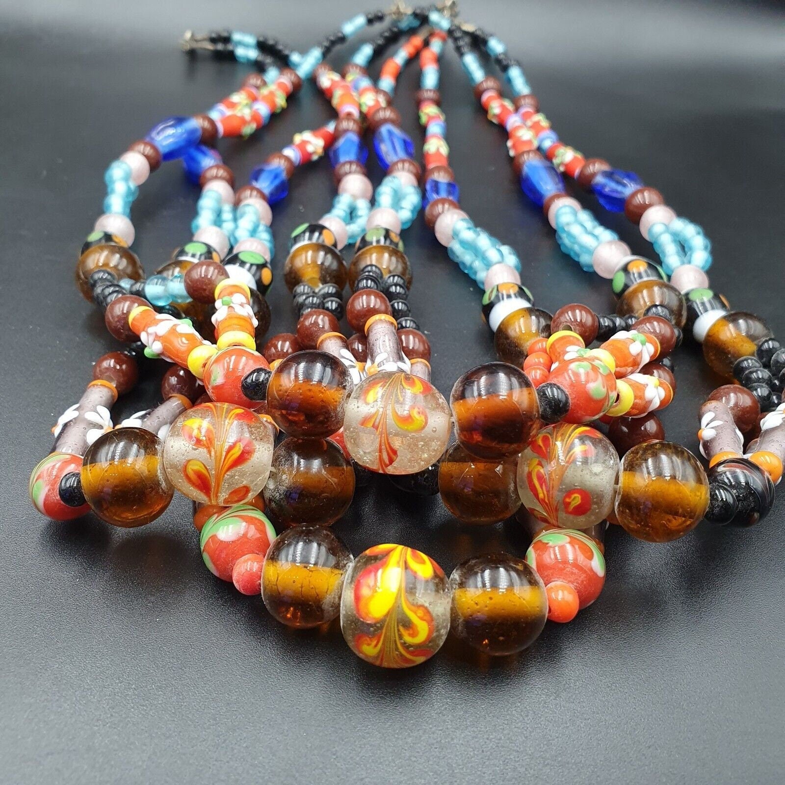 Vintage handcrafted old glass beads necklaceGift