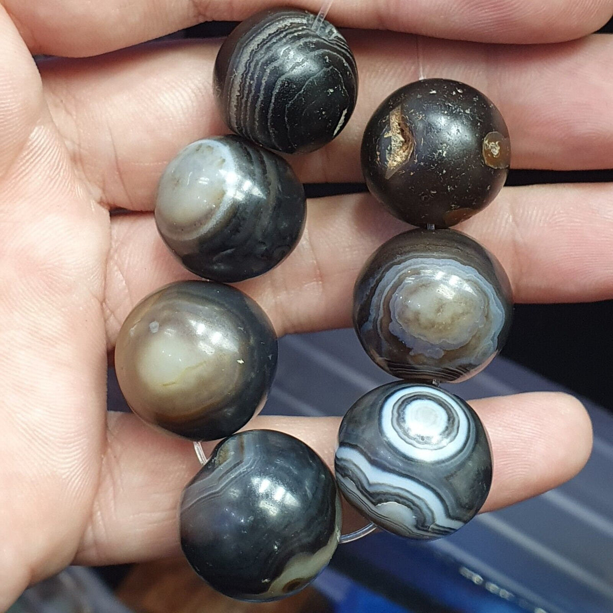 7 antique ancient indo tibetan himalaya agate eye bead suleimani agate 18-20mm
