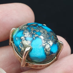 Vintage natural blue turquois pyrite matrix sterling silver pendant necklace