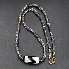 Himalayan indo tibetan beads zigzag line pattern dzi amulet agate beads necklace