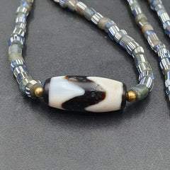 Himalayan indo tibetan beads zigzag line pattern dzi amulet agate beads necklace