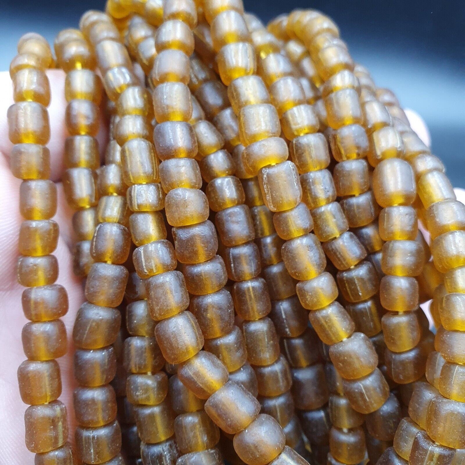 2 vintage old african brown glass  stripes beads 7-9mm beads strand x 2Gift